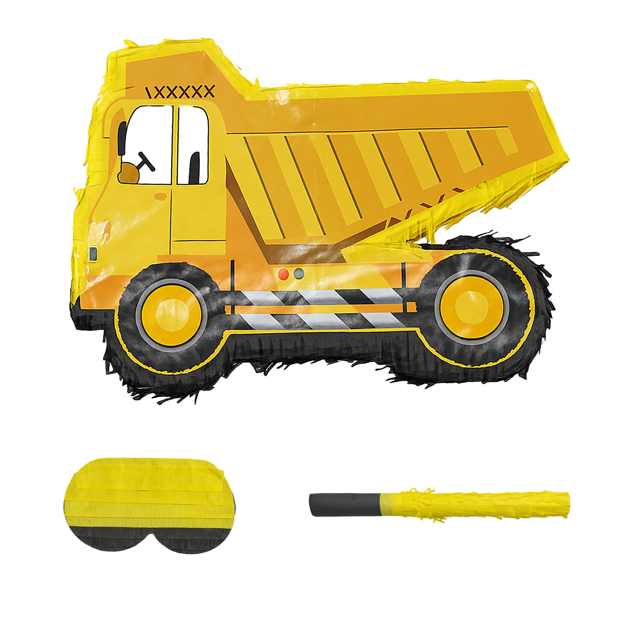 Pinata Baustelle mit Stab & Maske Gelb-Orange-Schwarz von Relaxdays