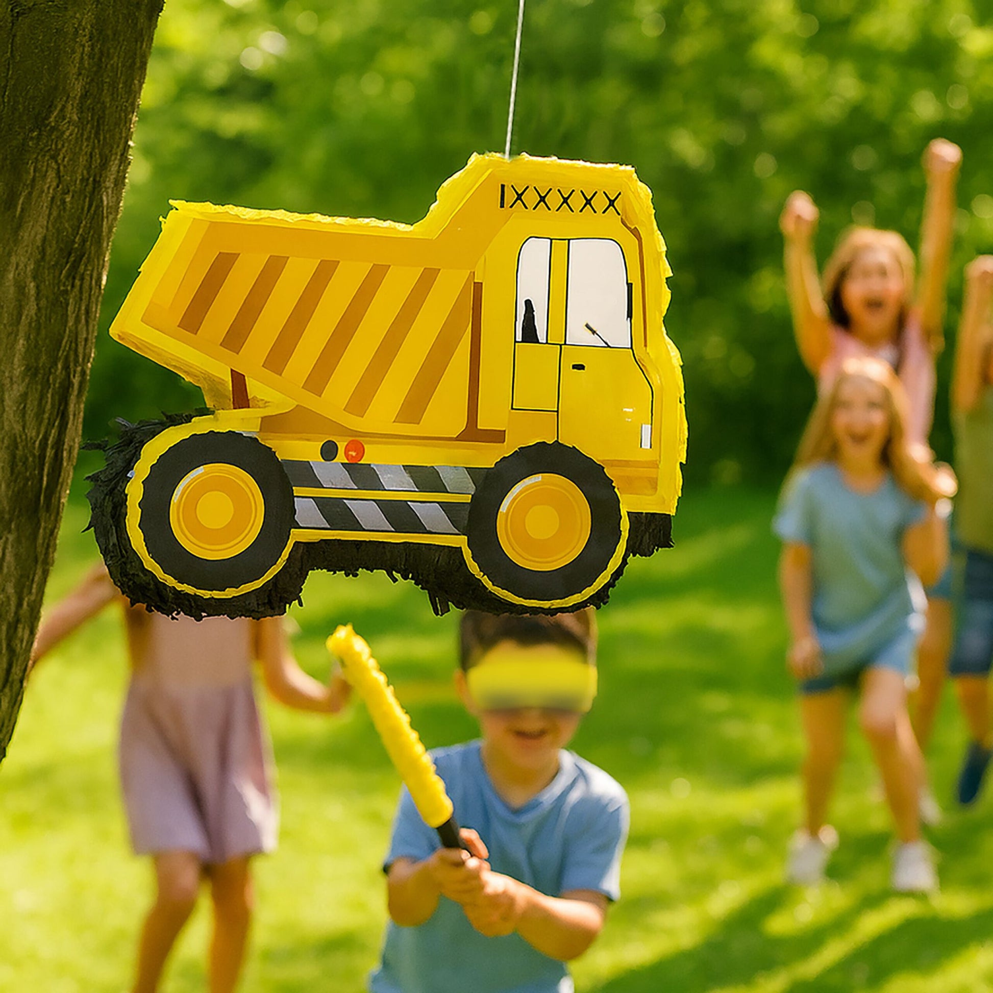 Pinata Baustelle mit Stab & Maske Gelb-Orange-Schwarz von Relaxdays