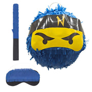 Pinata Ninja mit Stab & Maske Blau-Gelb-Schwarz von Relaxdays