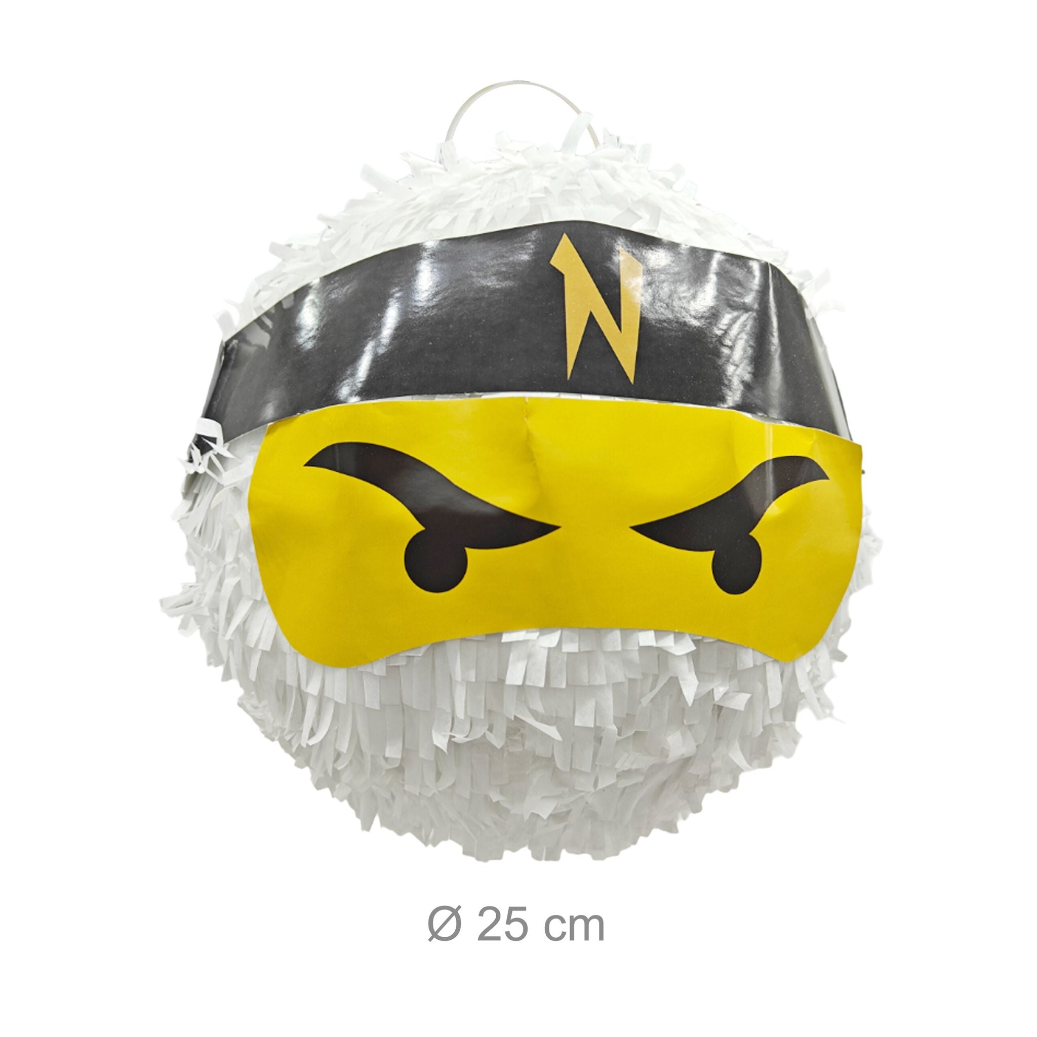 Pinata Ninja mit Stab & Maske Weiss-Gelb-Schwarz von Relaxdays