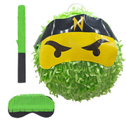 Pinata Ninja mit Stab & Maske Gelb-Grün-Schwarz von Relaxdays