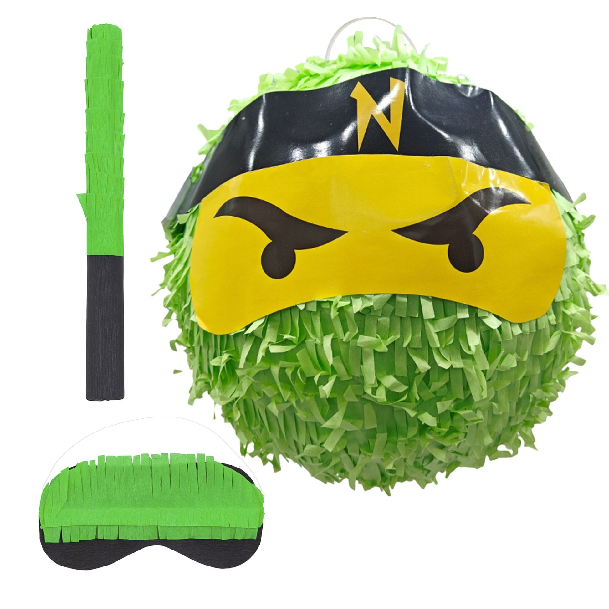 Pinata Ninja mit Stab & Maske Gelb-Grün-Schwarz von Relaxdays