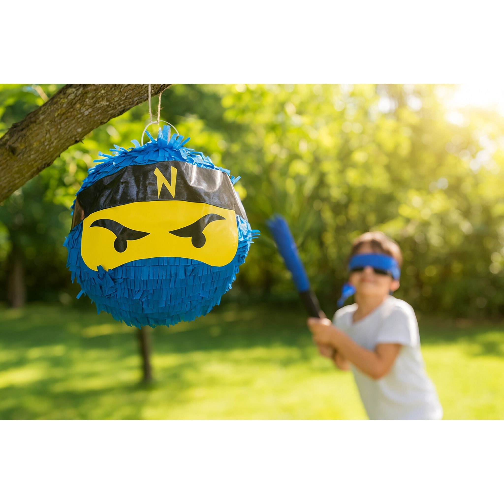 Pinata Ninja mit Stab & Maske Gelb-Grün-Schwarz von Relaxdays