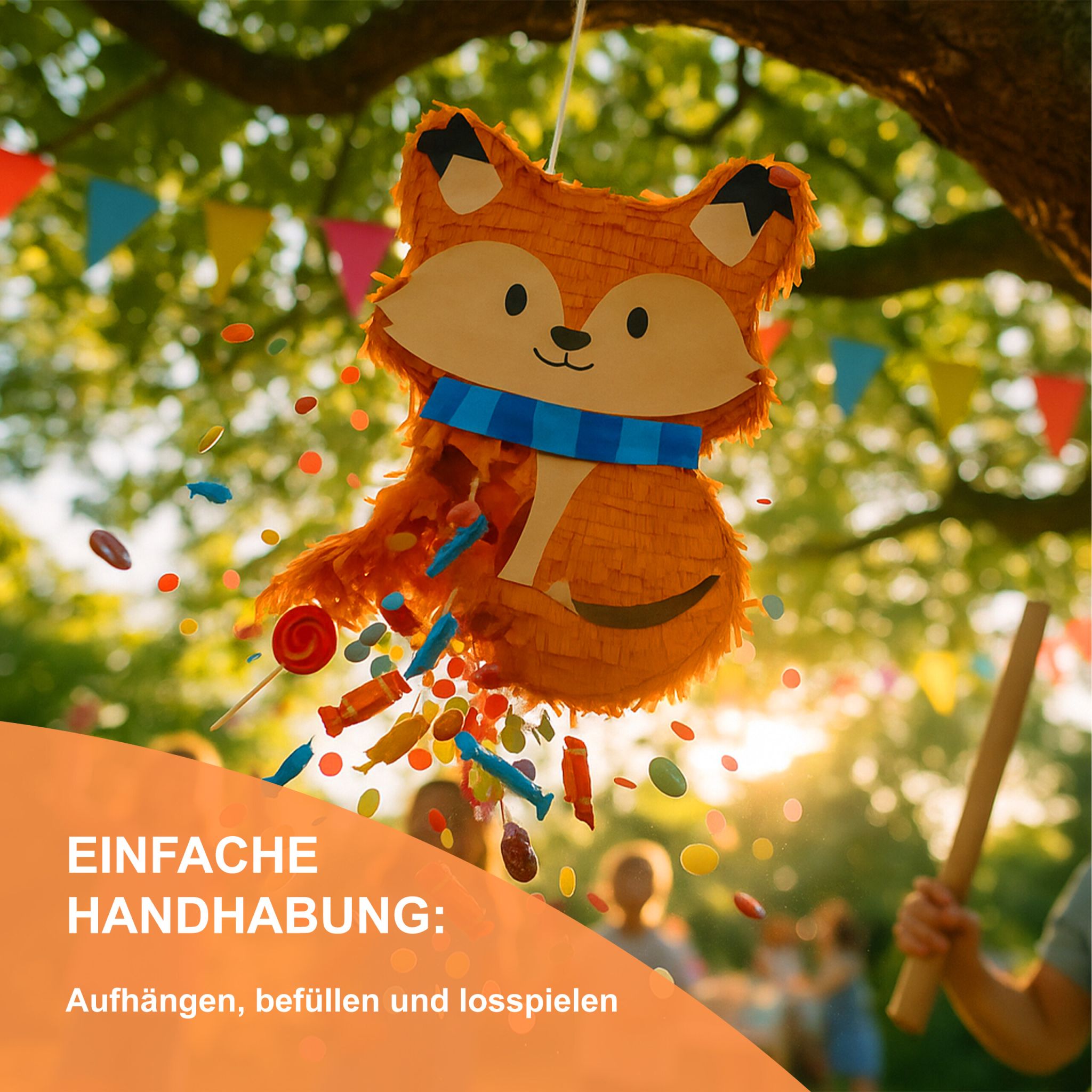 Pinata Fuchs mit Stab und Maske Orange von Relaxdays
