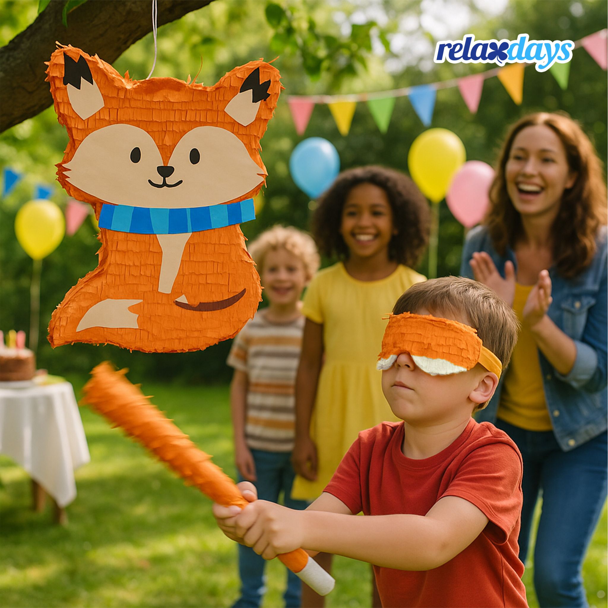Pinata Fuchs mit Stab und Maske Orange von Relaxdays