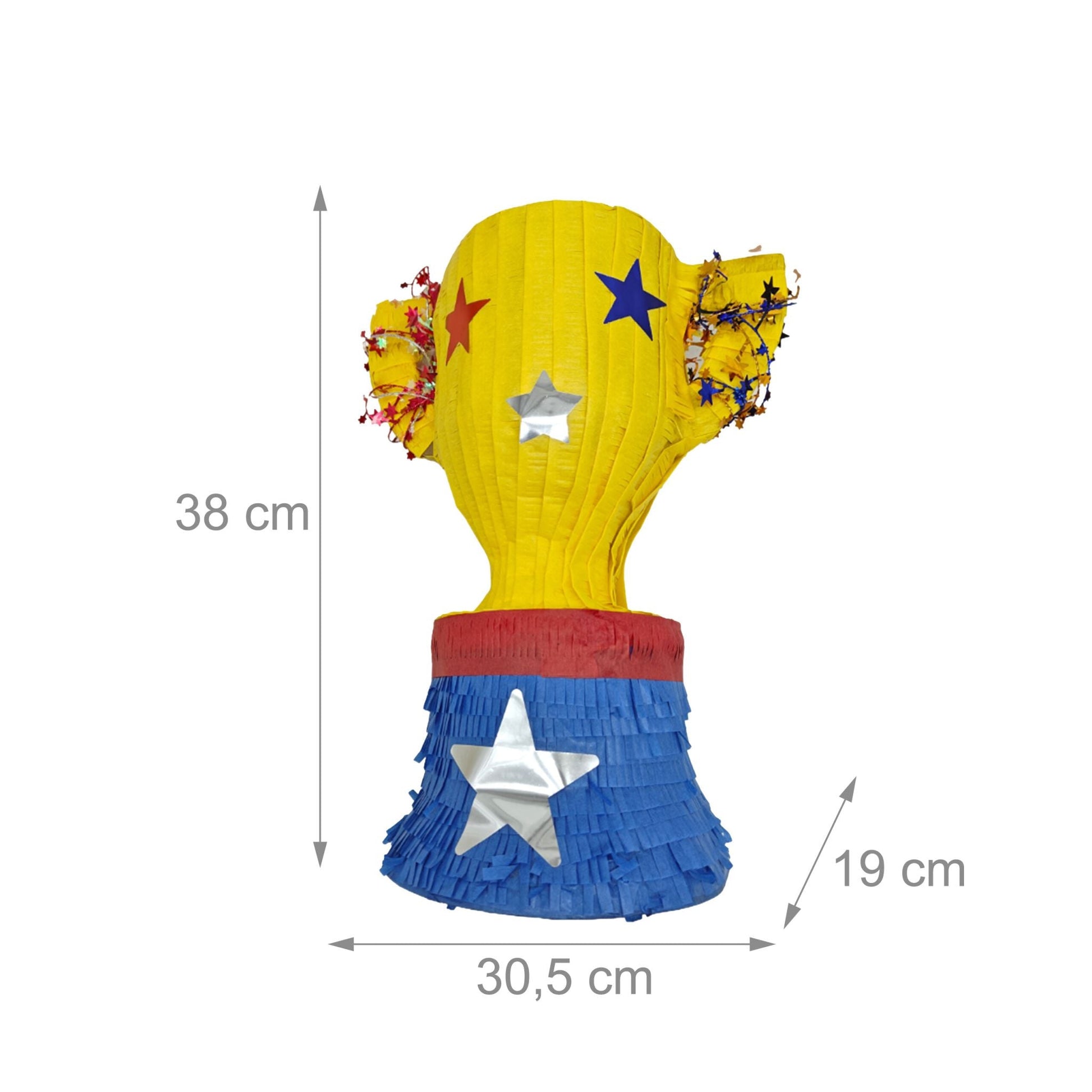 Pinata Pokal mit Stab und Maske Blau-Gelb-Rot von Relaxdays
