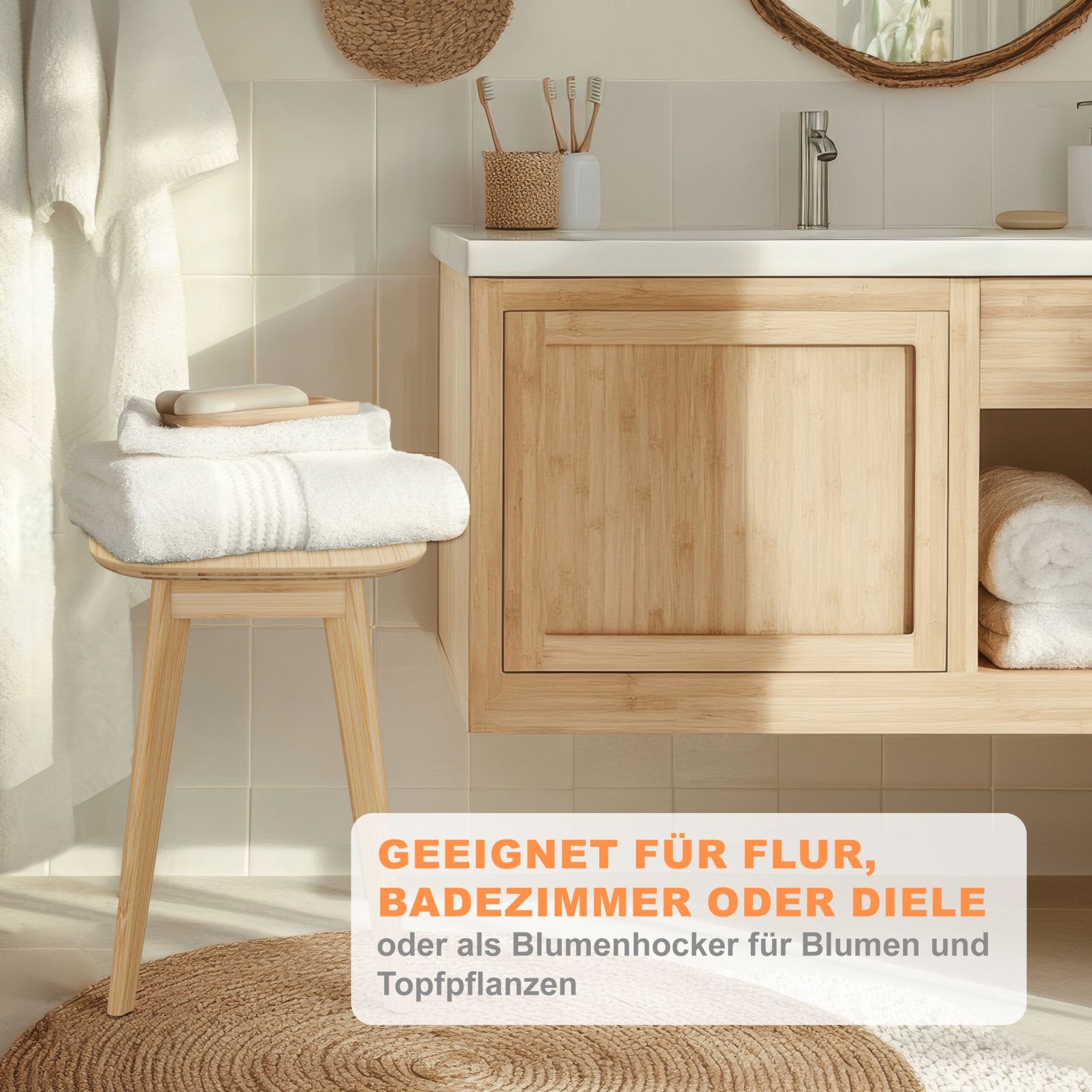 Esszimmerhocker Bambus 2er-Set Hellbraun von Relaxdays
