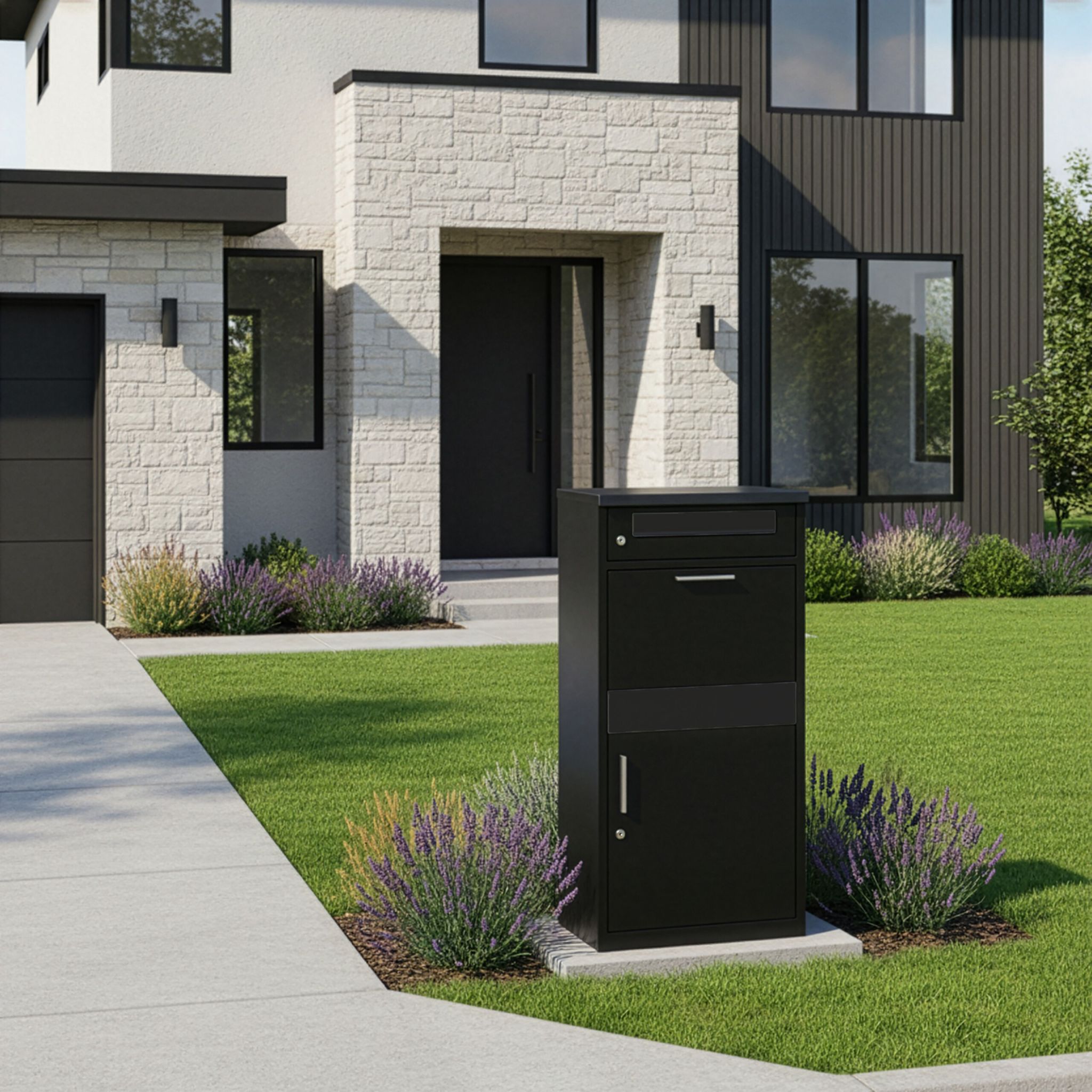 Briefkasten mit Paketfach Schwarz-Silber von Relaxdays