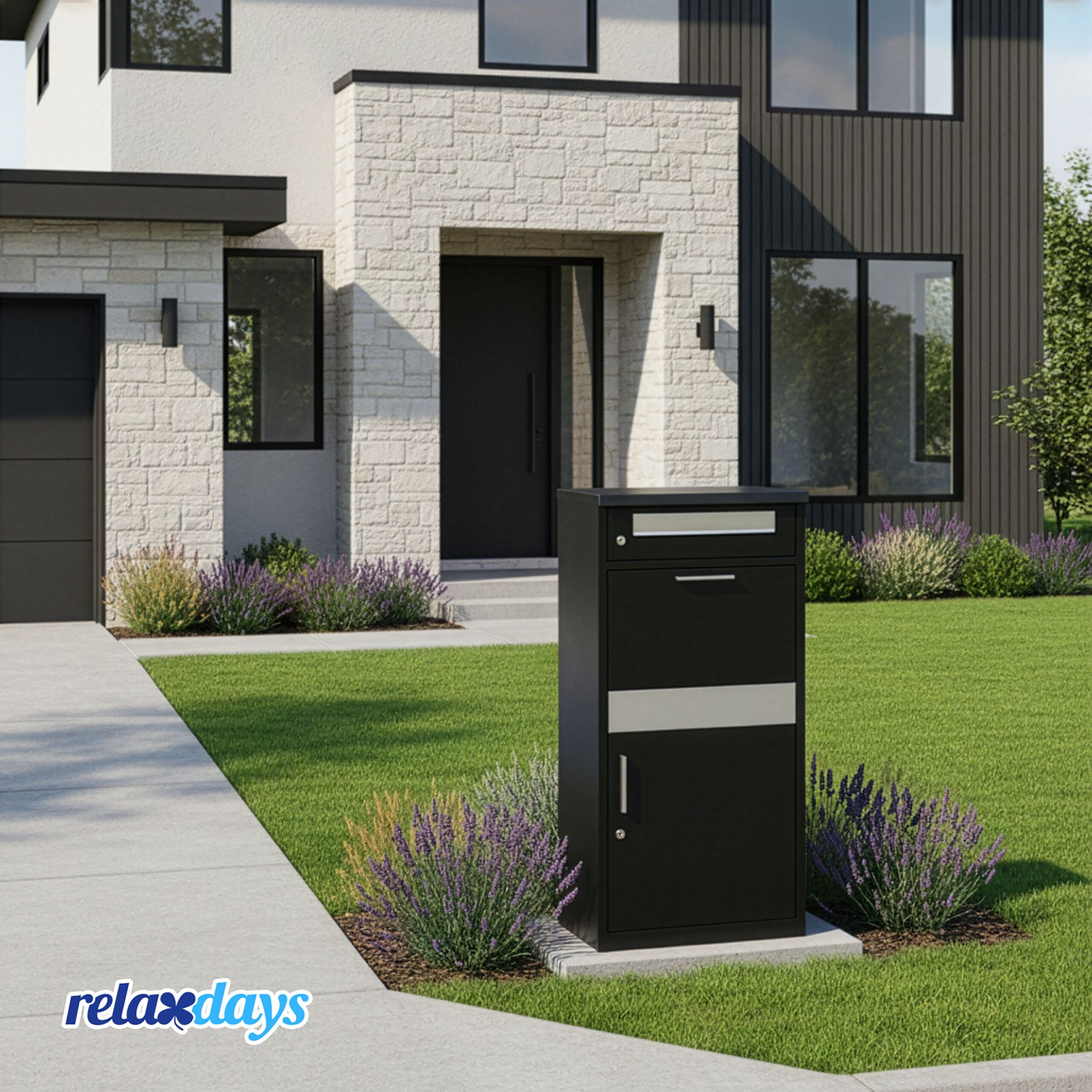 Briefkasten mit Paketfach Schwarz-Silber von Relaxdays