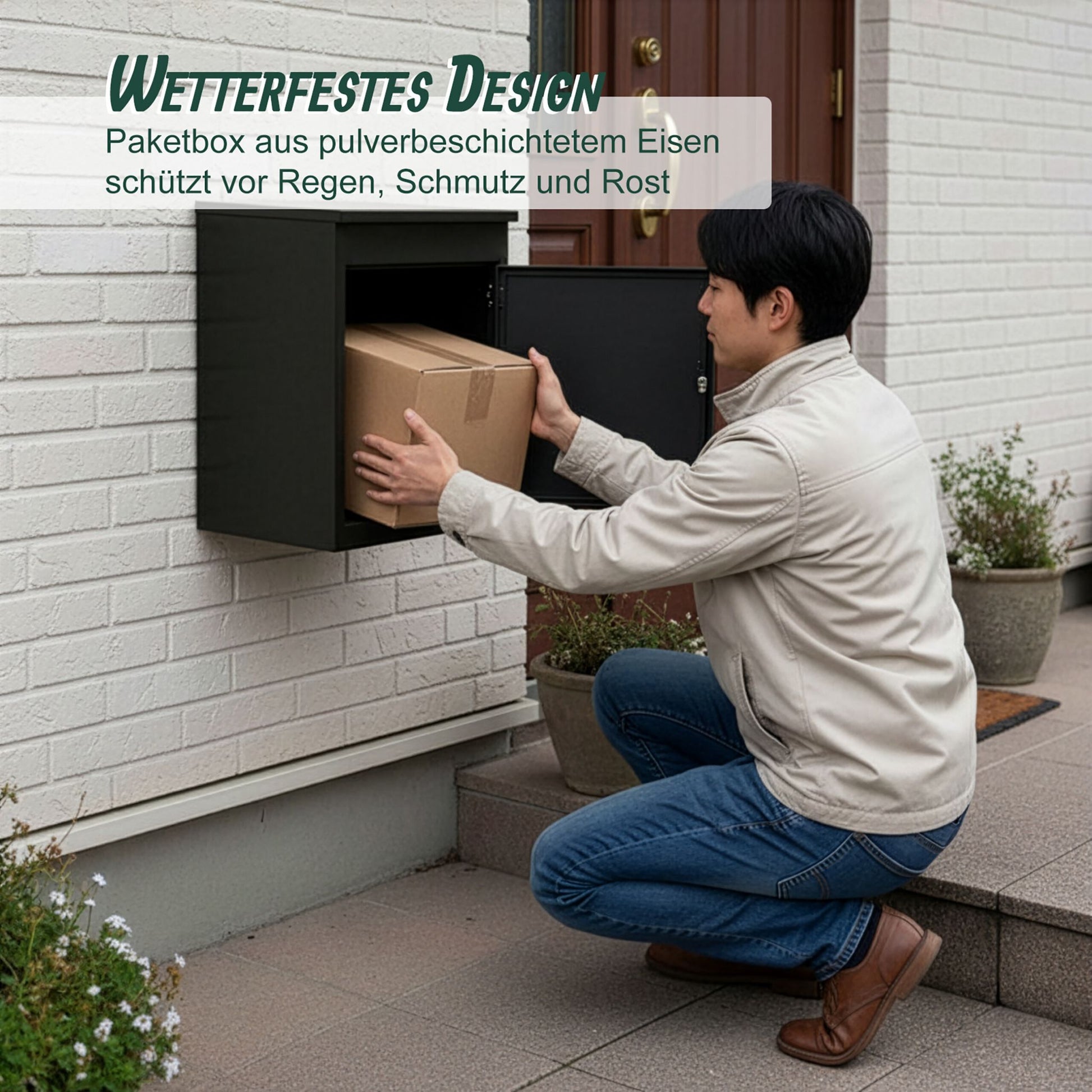 Paketbox für Boden- & Wandmontage Schwarz von Relaxdays