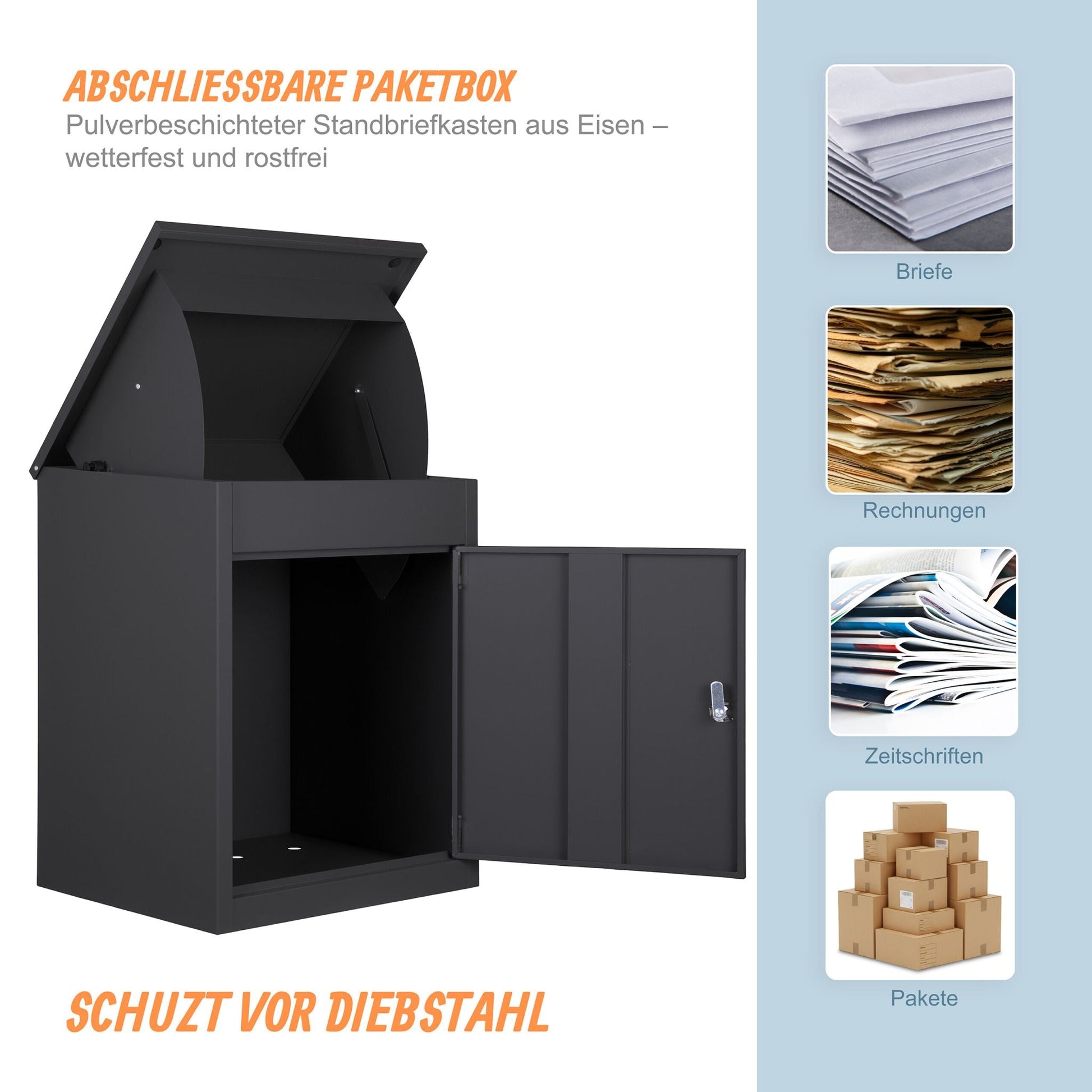 Paketbox für Boden- & Wandmontage Schwarz von Relaxdays