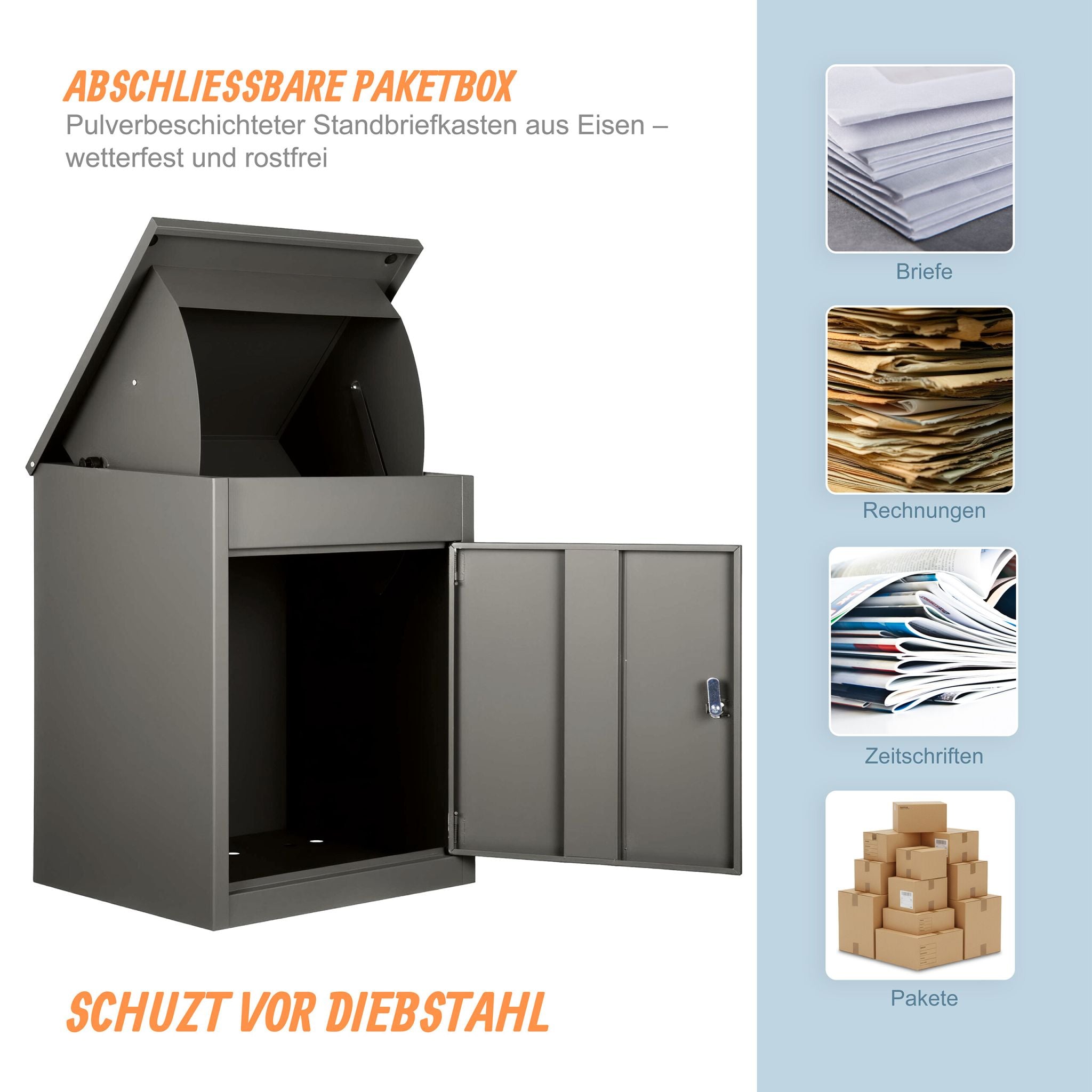 Paketbox für Boden- & Wandmontage Anthrazit von Relaxdays
