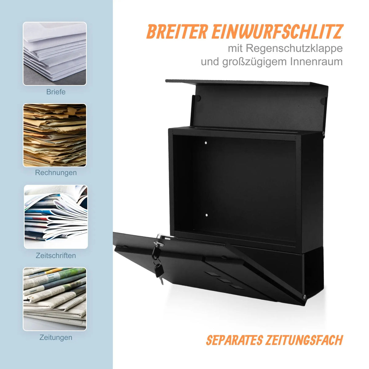 Briefkasten mit Zeitungsfach Schwarz von Relaxdays