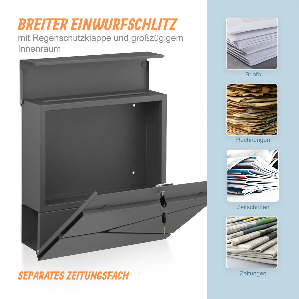 Briefkasten mit Zeitungsfach Anthrazit von Relaxdays
