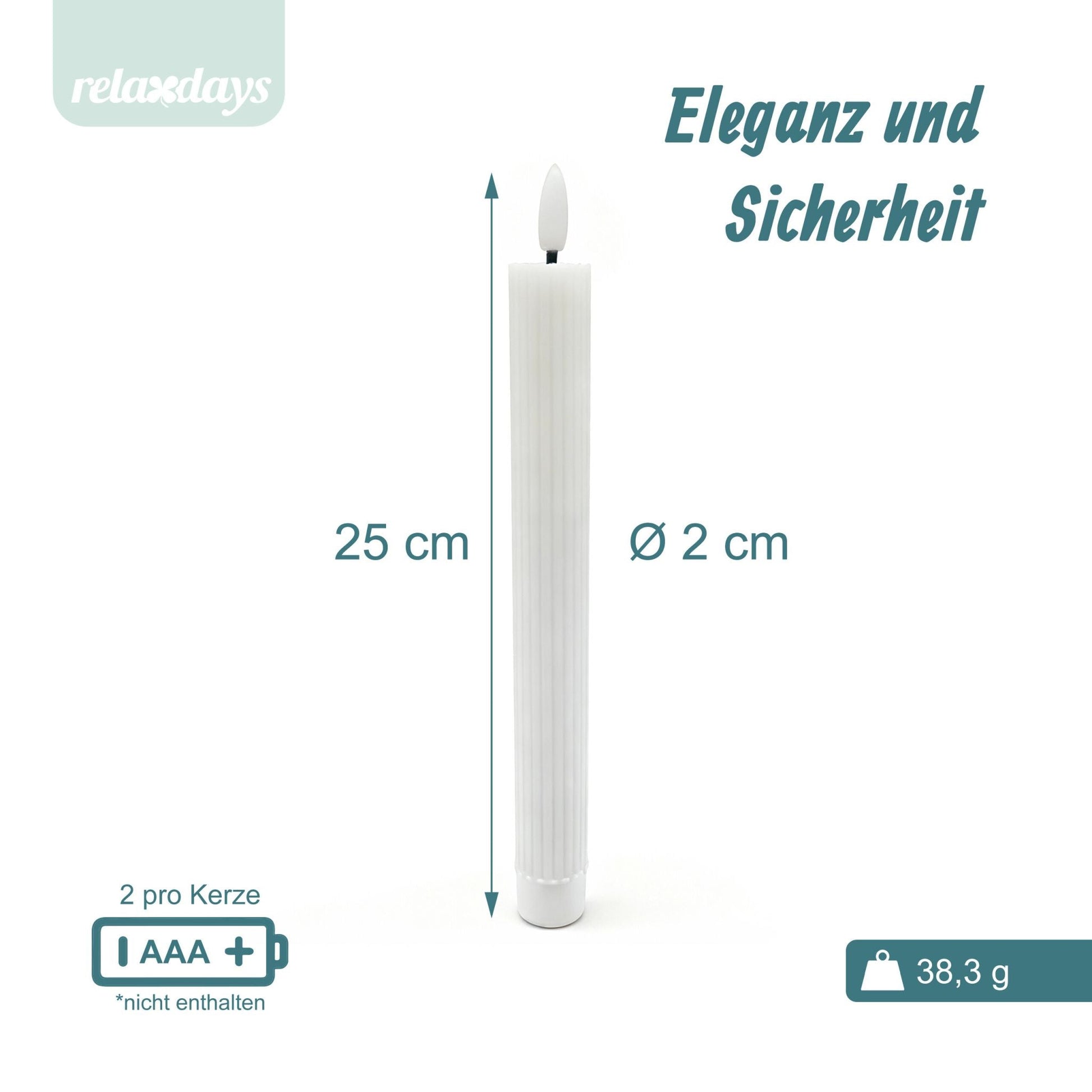 LED Stabkerzen 2er-Set Weiss von Relaxdays