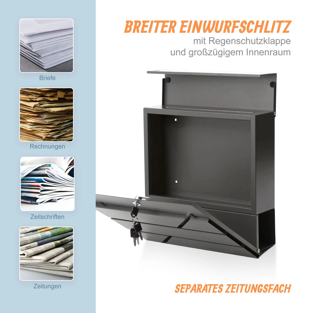 Briefkasten mit Zeitungsfach Metall Anthrazit von Relaxdays