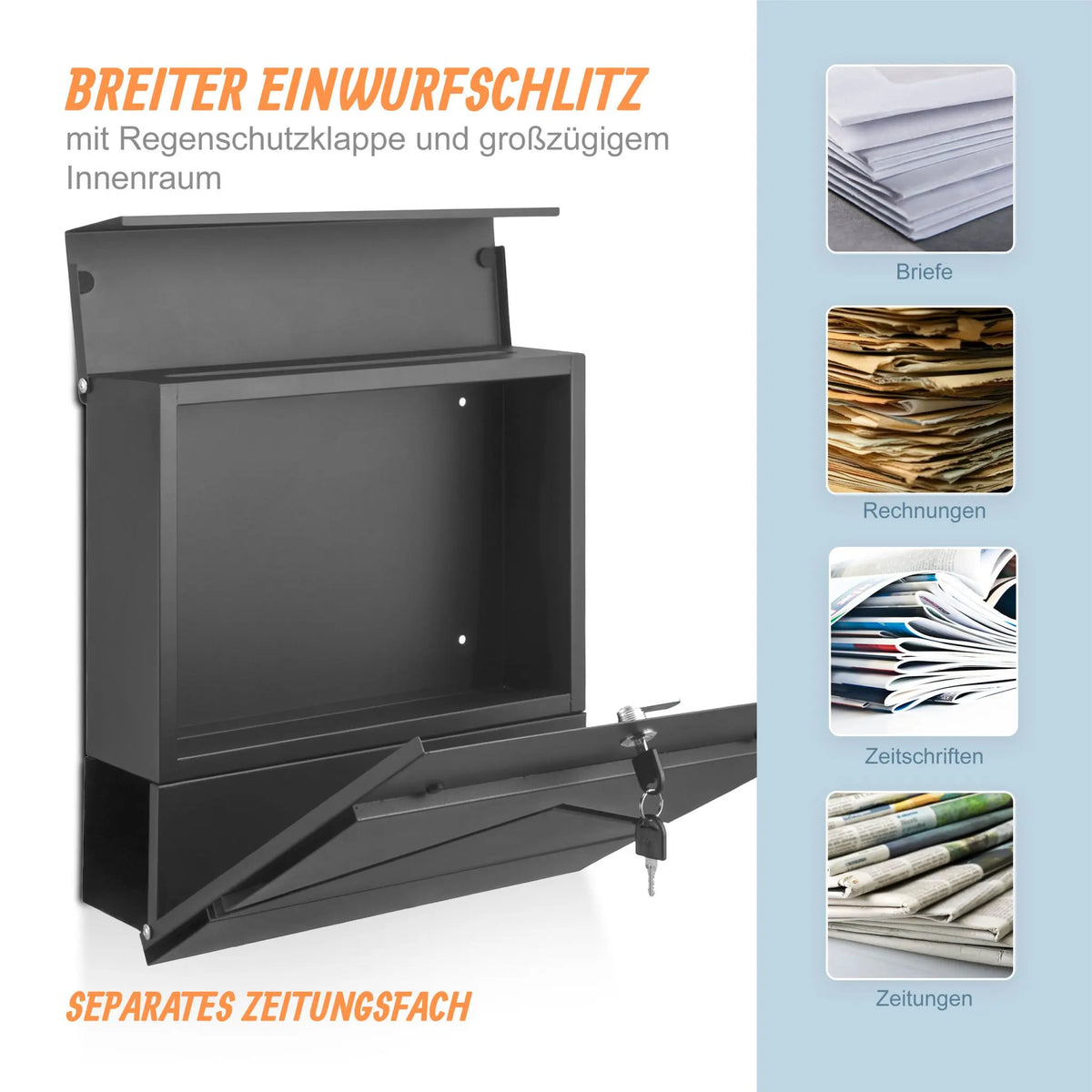 Briefkasten mit Zeitungsfach Metall Anthrazit von Relaxdays