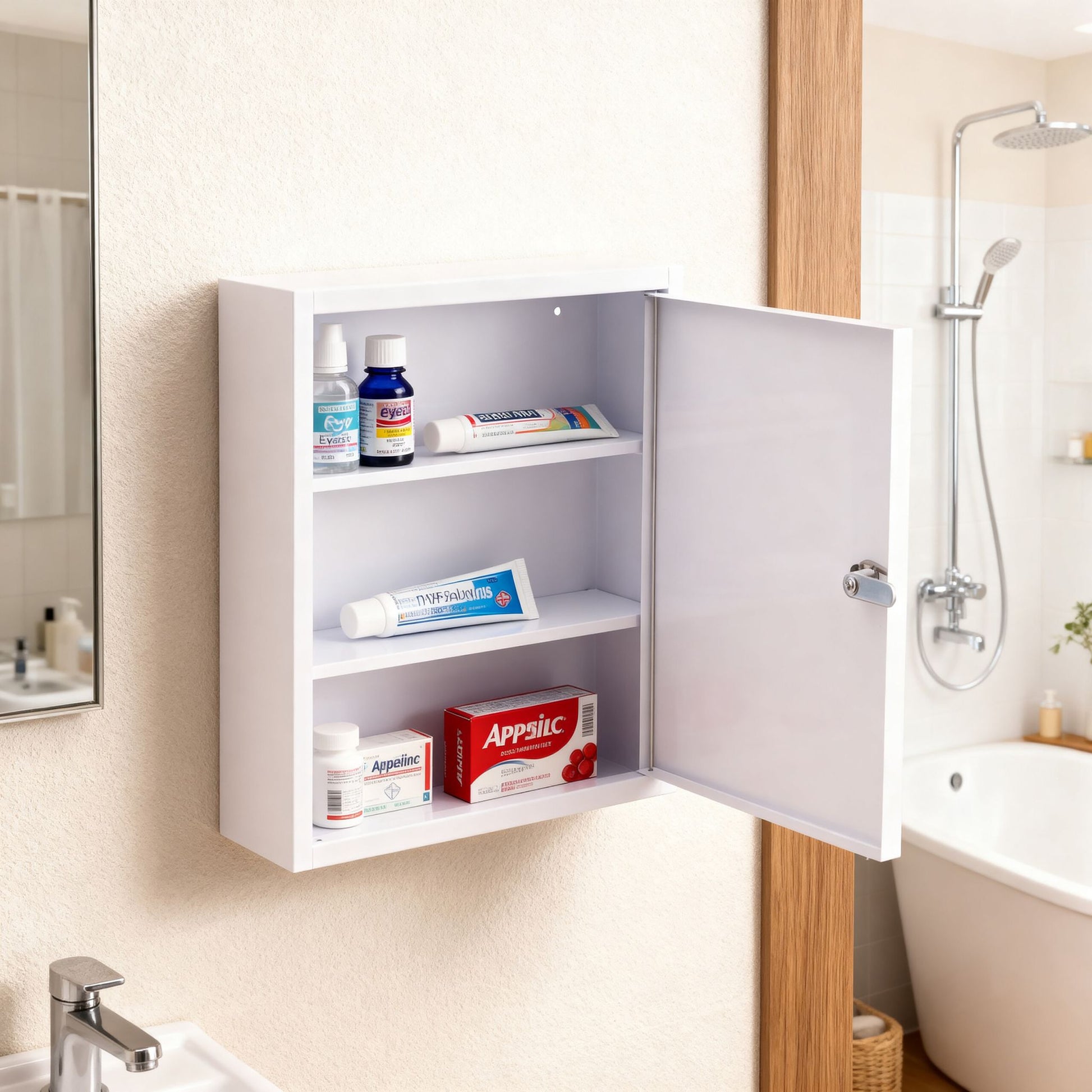 Abschliessbarer Medizinschrank mit Kreuz Weiss-Dunkelgrün von Relaxdays