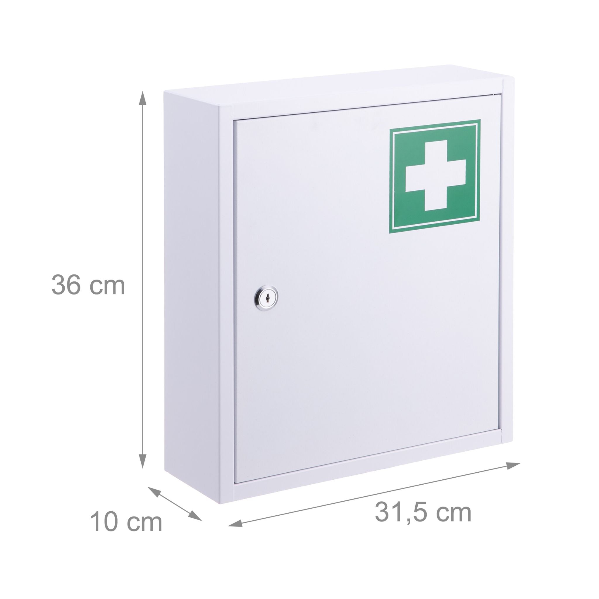 Abschliessbarer Medizinschrank mit Kreuz Weiss-Dunkelgrün von Relaxdays