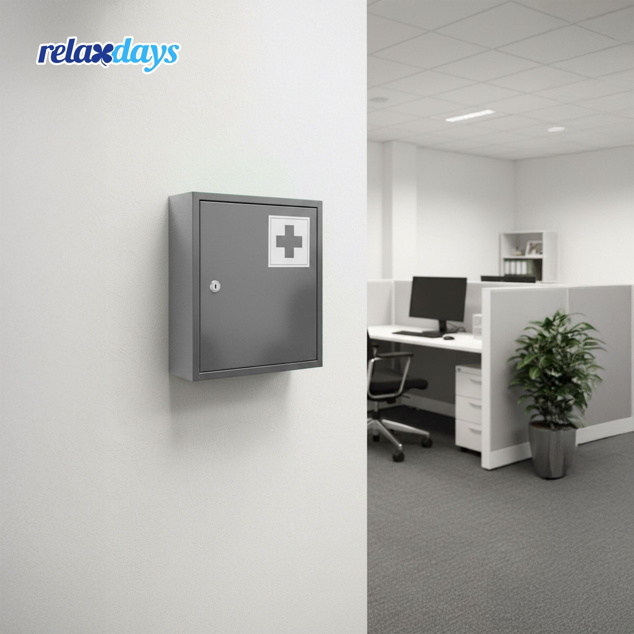 Abschliessbarer Medizinschrank mit Kreuz Weiss-Grau von Relaxdays