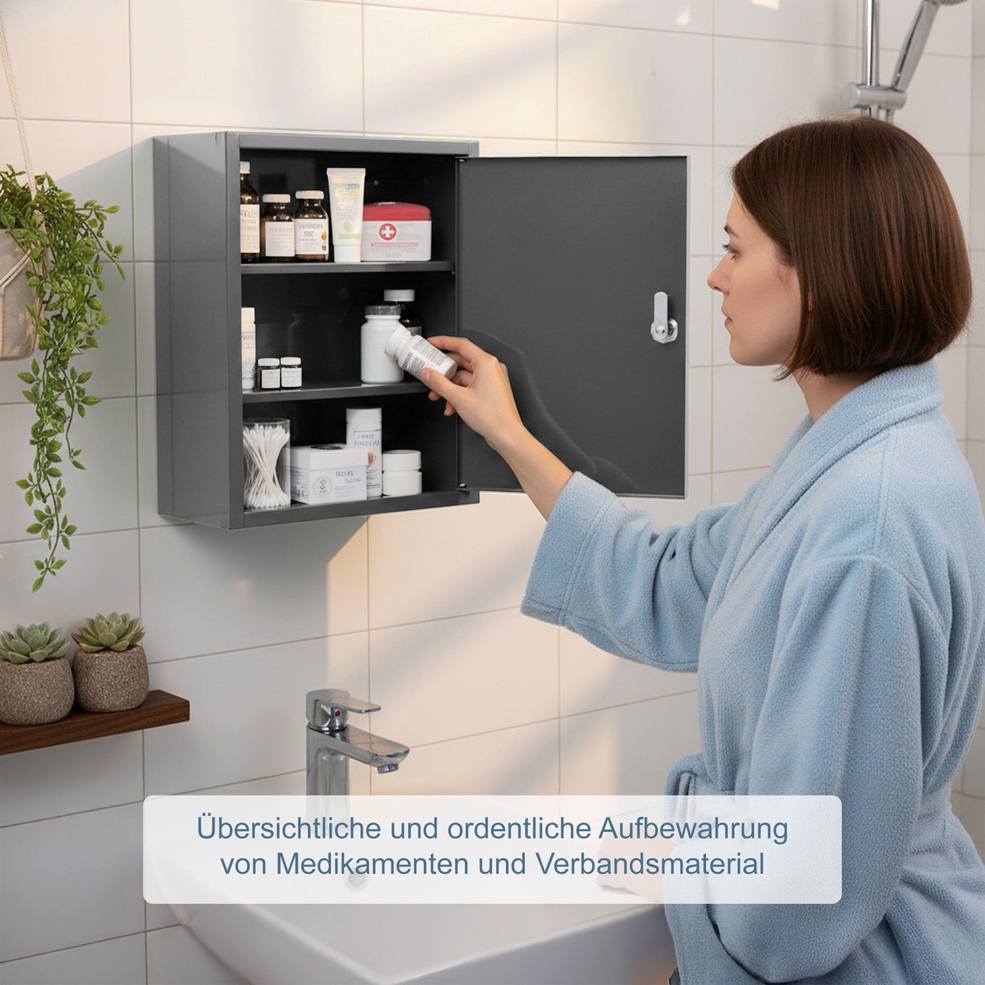 Abschliessbarer Medizinschrank mit Kreuz Weiss-Grau von Relaxdays