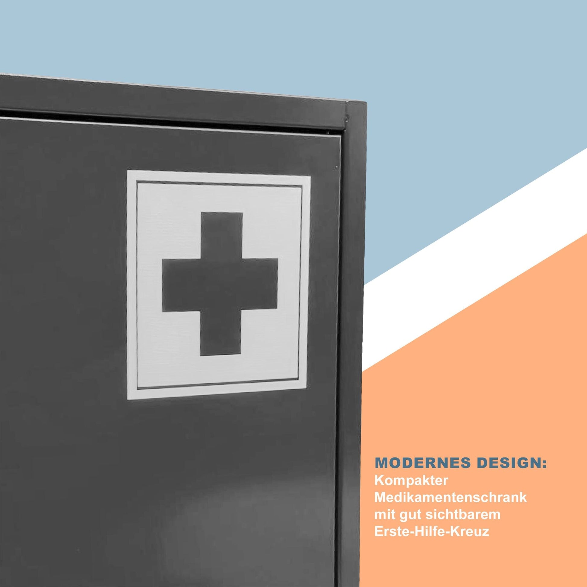 Abschliessbarer Medizinschrank mit Kreuz Weiss-Grau von Relaxdays