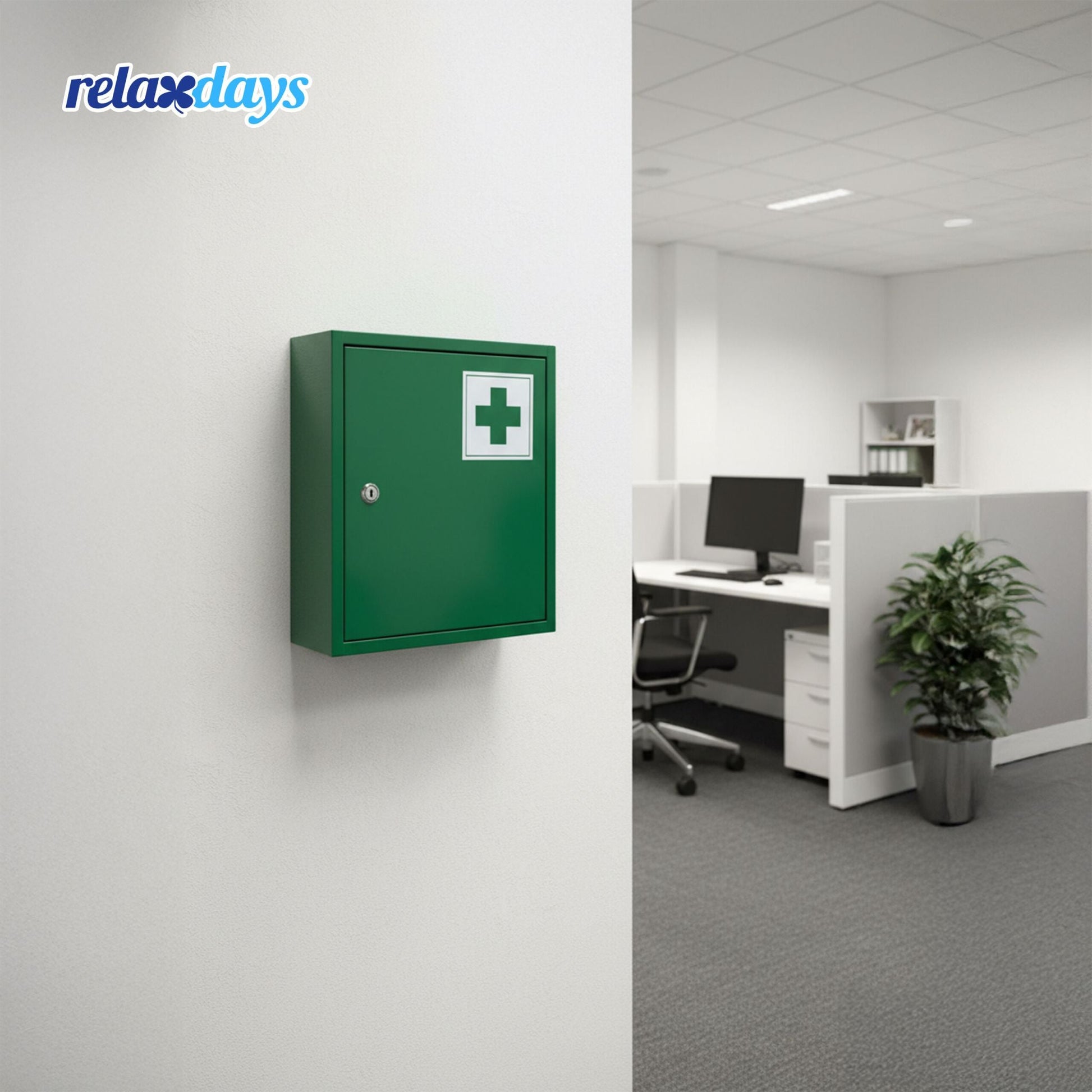 Abschliessbarer Medizinschrank mit Kreuz Weiss-Grün von Relaxdays