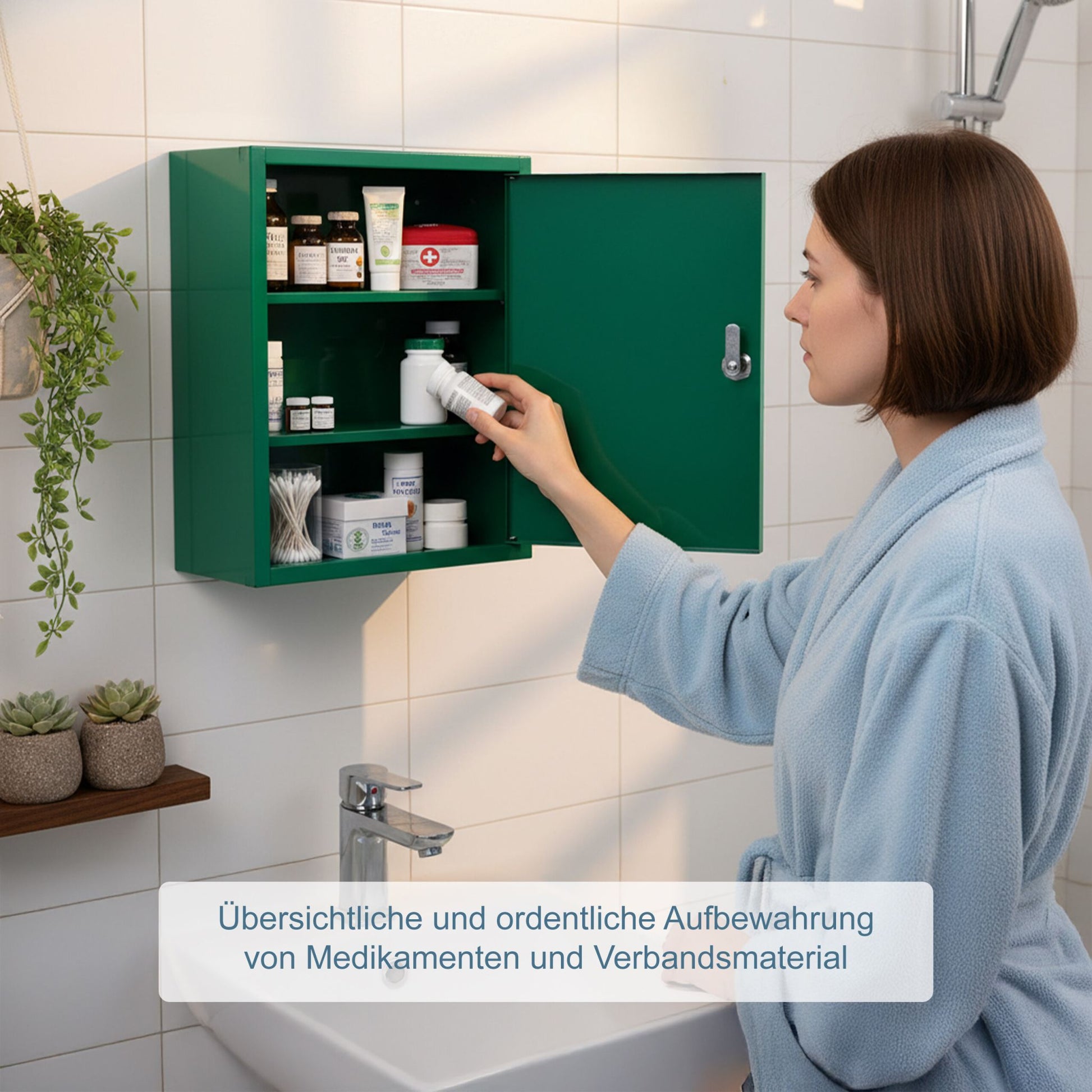 Abschliessbarer Medizinschrank mit Kreuz Weiss-Grün von Relaxdays