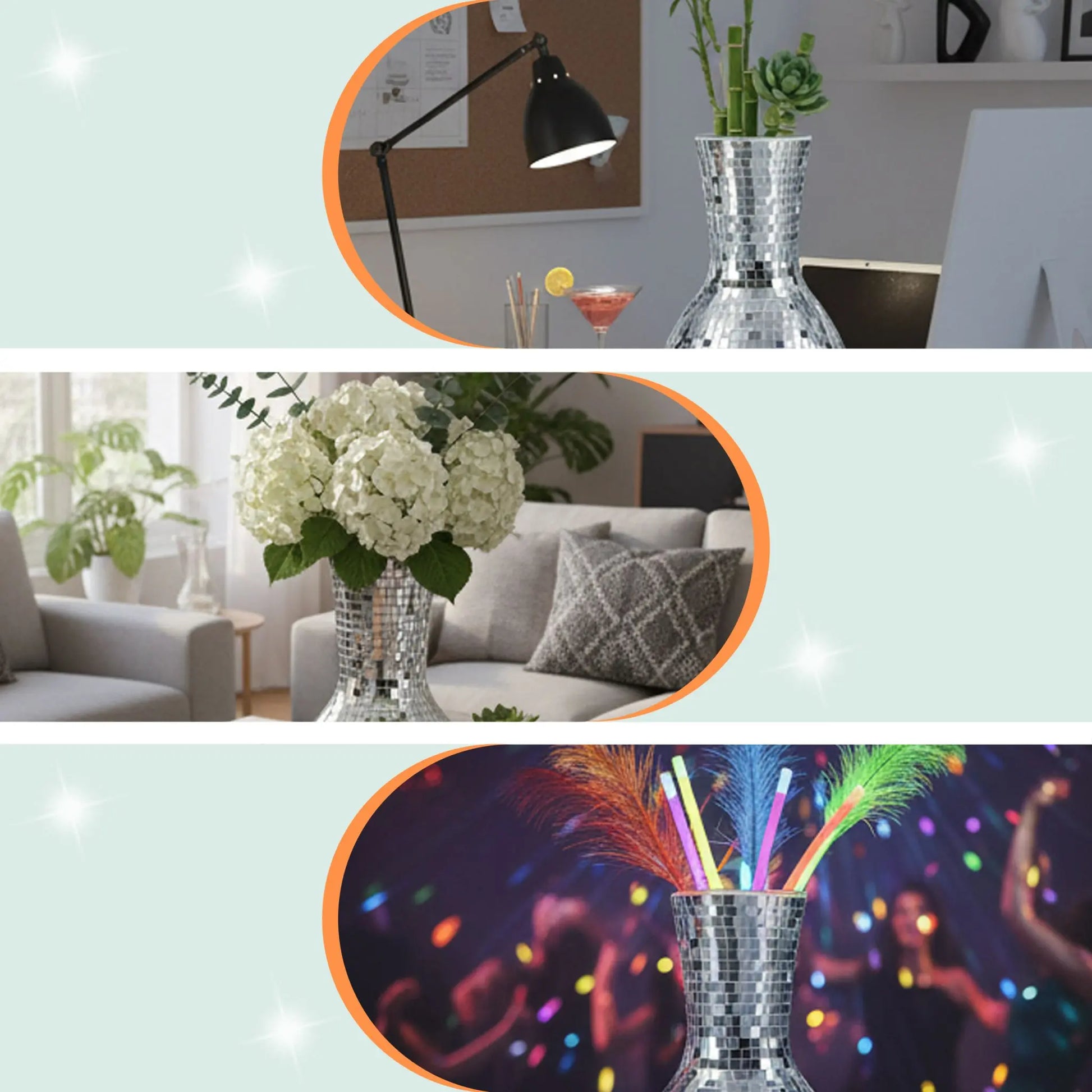 Disco Vase mit Spiegelglas 28cm Silber von Relaxdays