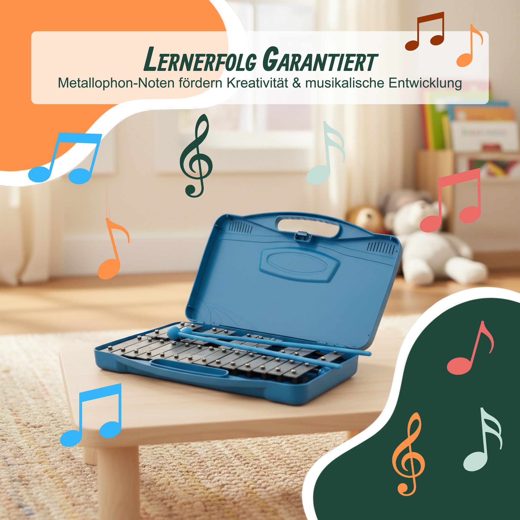 Chromatisches Glockenspiel G5–G7 Blau-Silber von Relaxdays