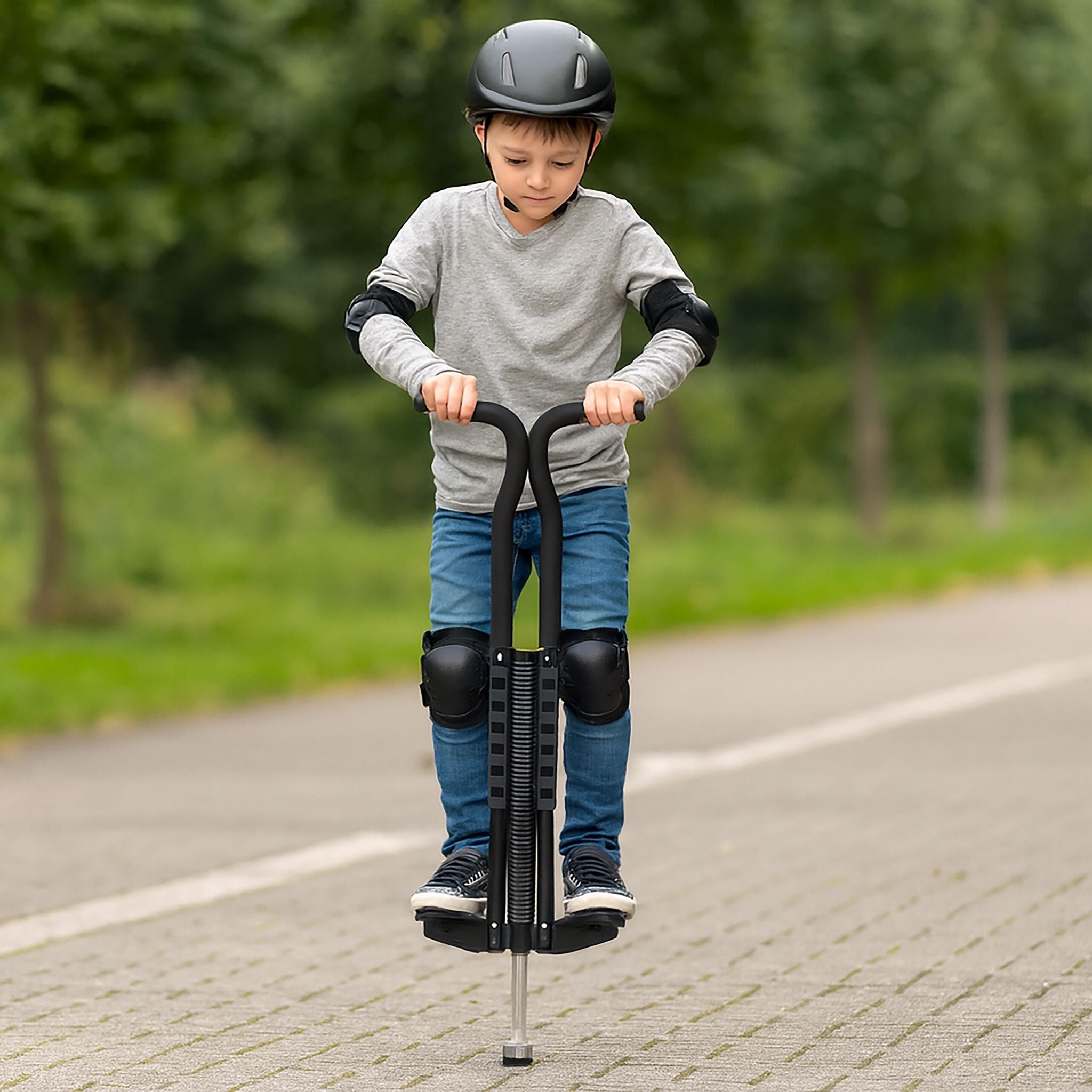 Pogo Stick für Kinder oder Erwachsene Schwarz-Silber von Relaxdays