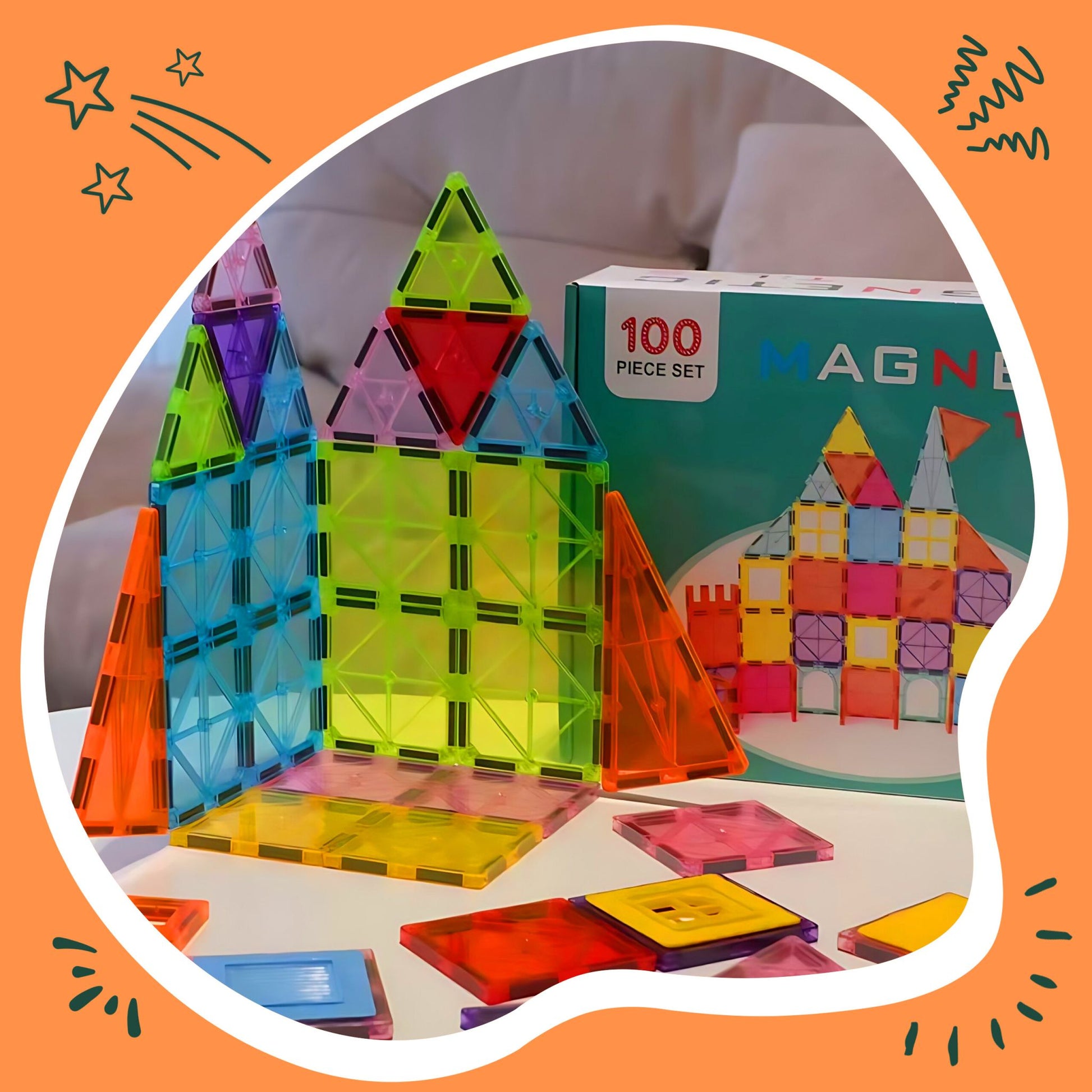 Magnetbausteine 100er-Set für Kinder Blau-Gelb-Rot von Relaxdays
