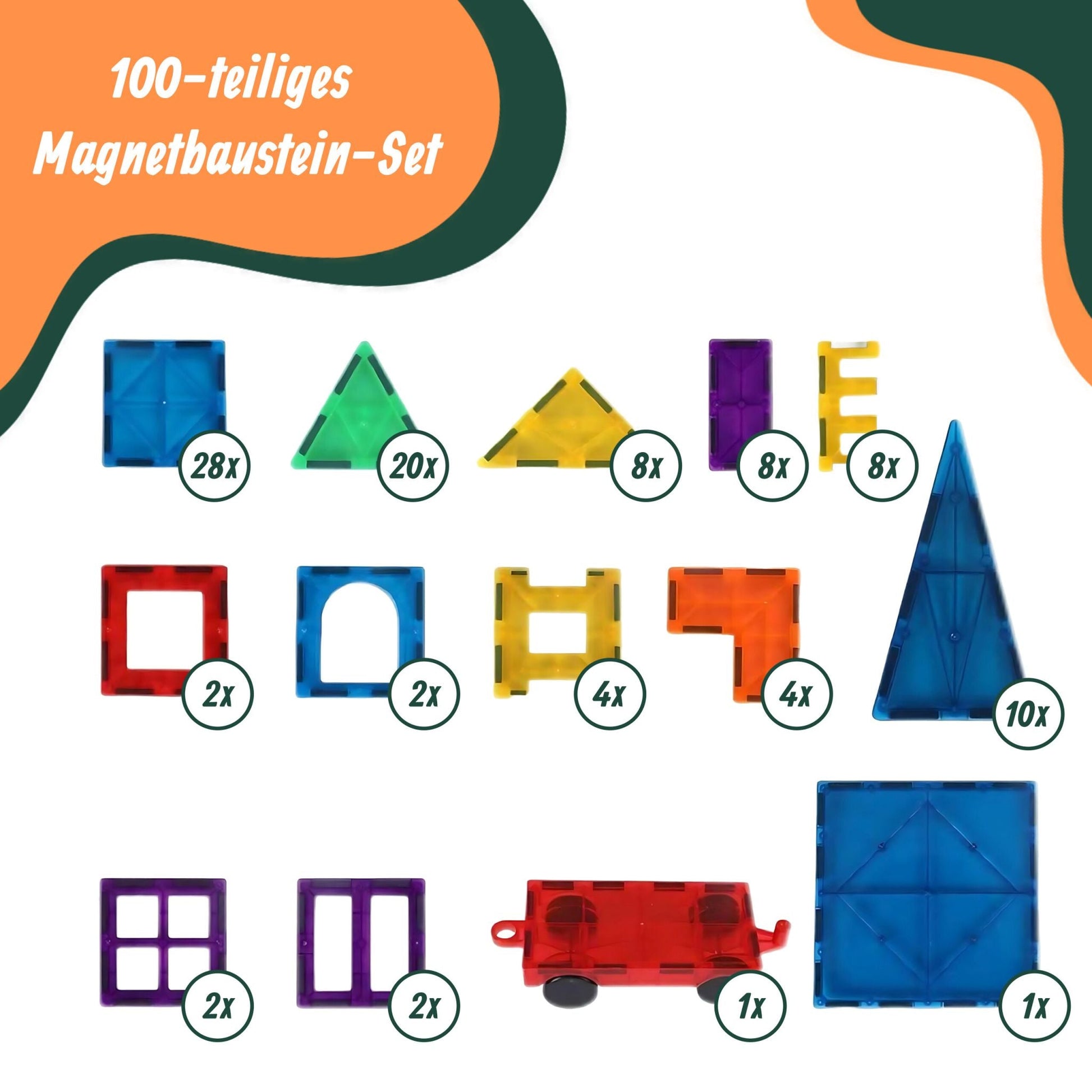 Magnetbausteine 100er-Set für Kinder Blau-Gelb-Rot von Relaxdays