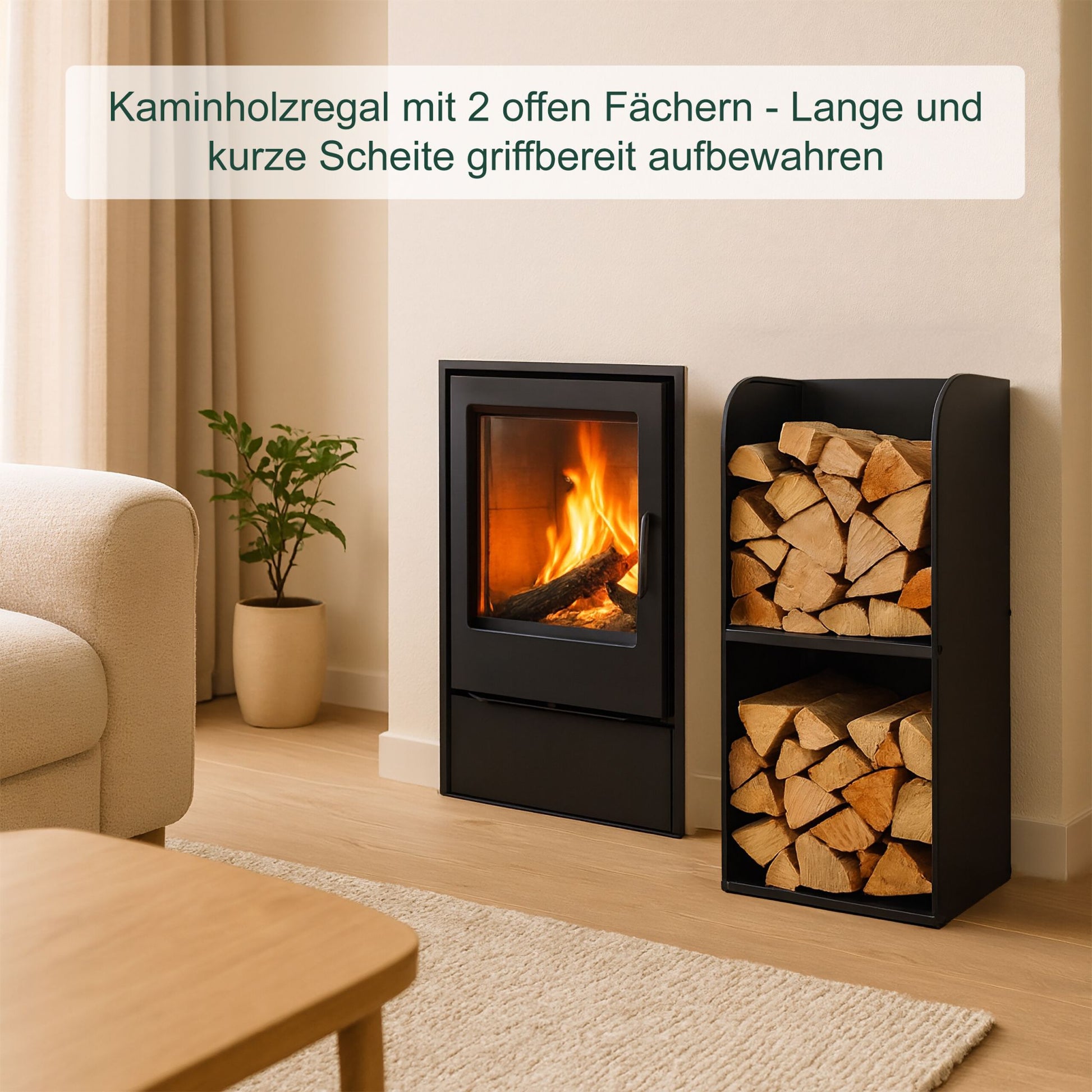 Kaminholzregal mit 2 Fächern Schwarz von Relaxdays