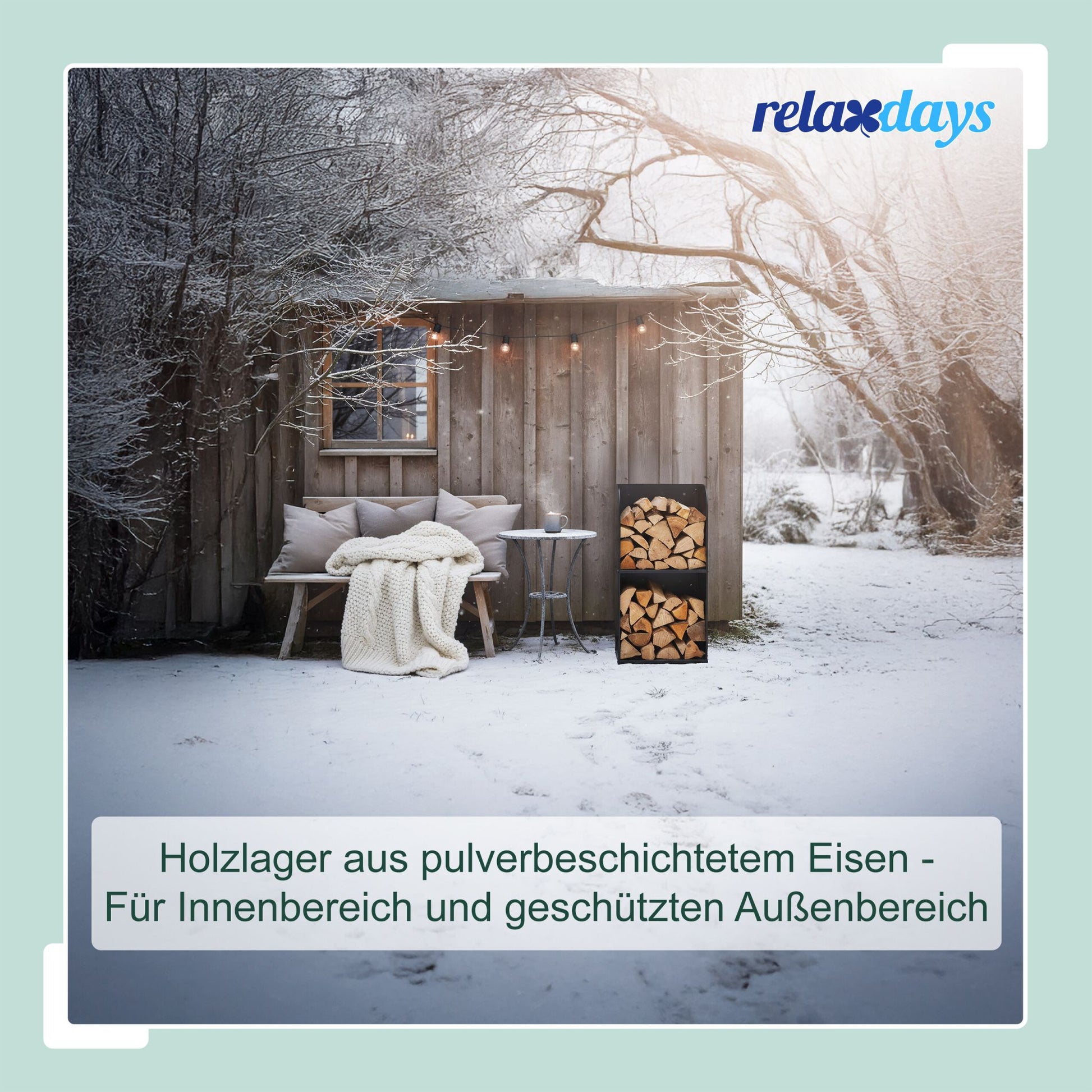 Kaminholzregal mit 2 Fächern Schwarz von Relaxdays