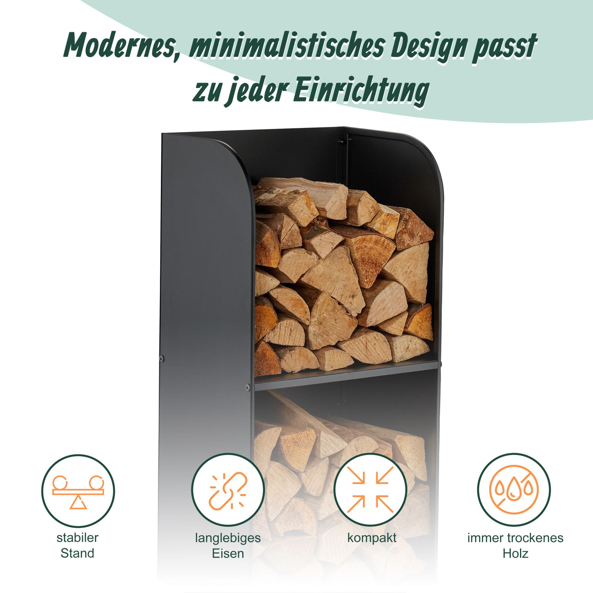 Kaminholzregal mit 2 Fächern Schwarz von Relaxdays