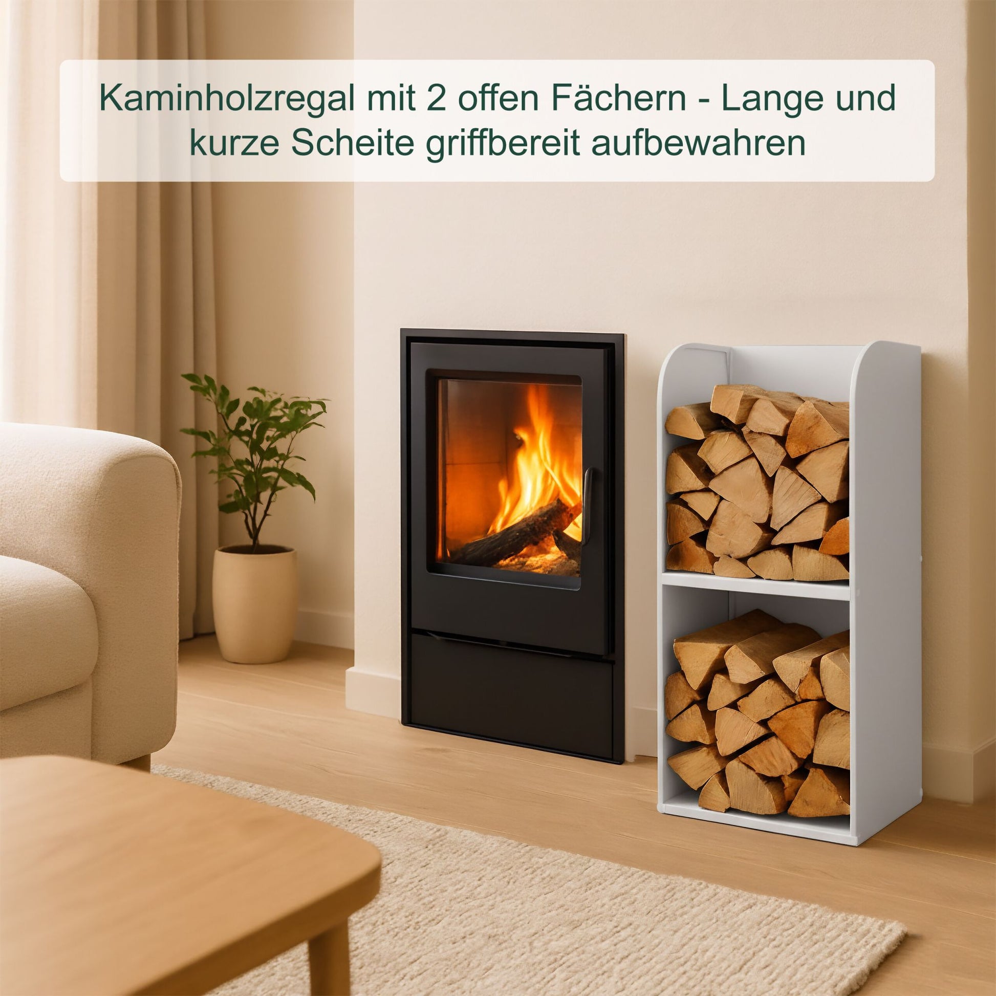 Kaminholzregal mit 2 Fächern Weiss von Relaxdays