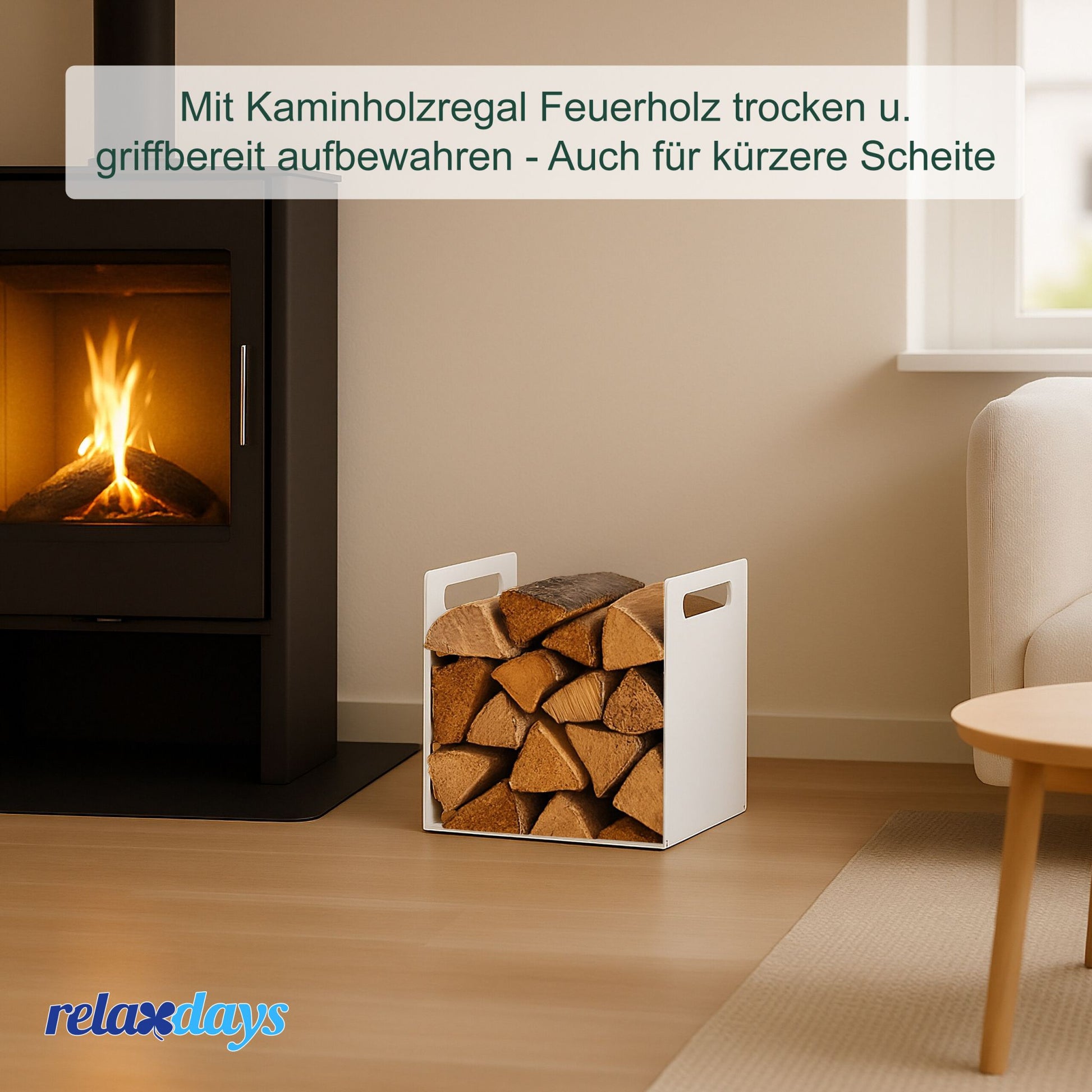 Kaminholzregal Metall Weiss von Relaxdays