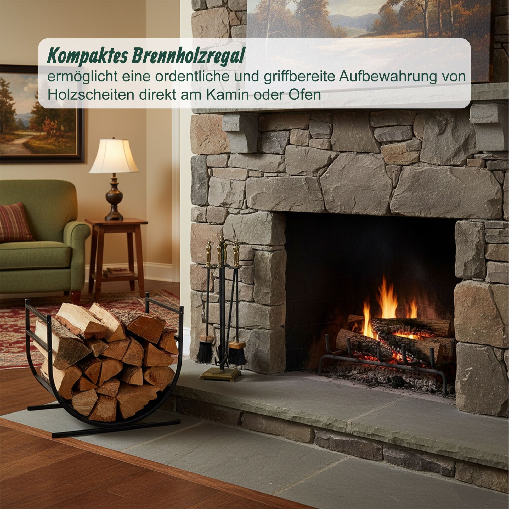 Modernes Kaminholzregal in U-Form Schwarz von Relaxdays