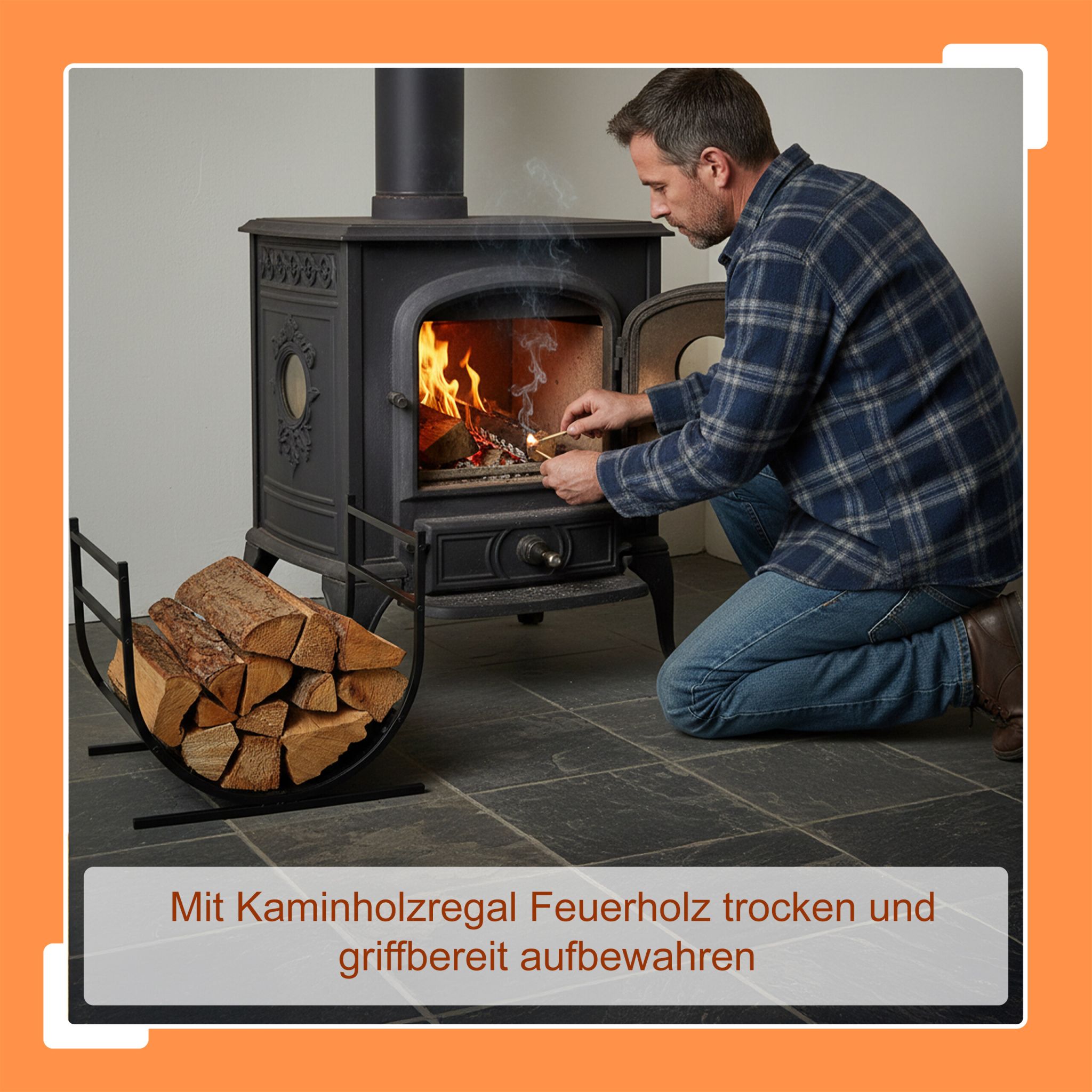Modernes Kaminholzregal in U-Form Schwarz von Relaxdays