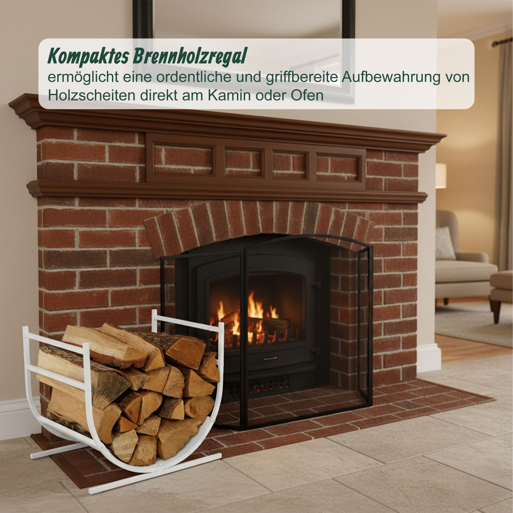 Modernes Kaminholzregal in U-Form Weiss von Relaxdays