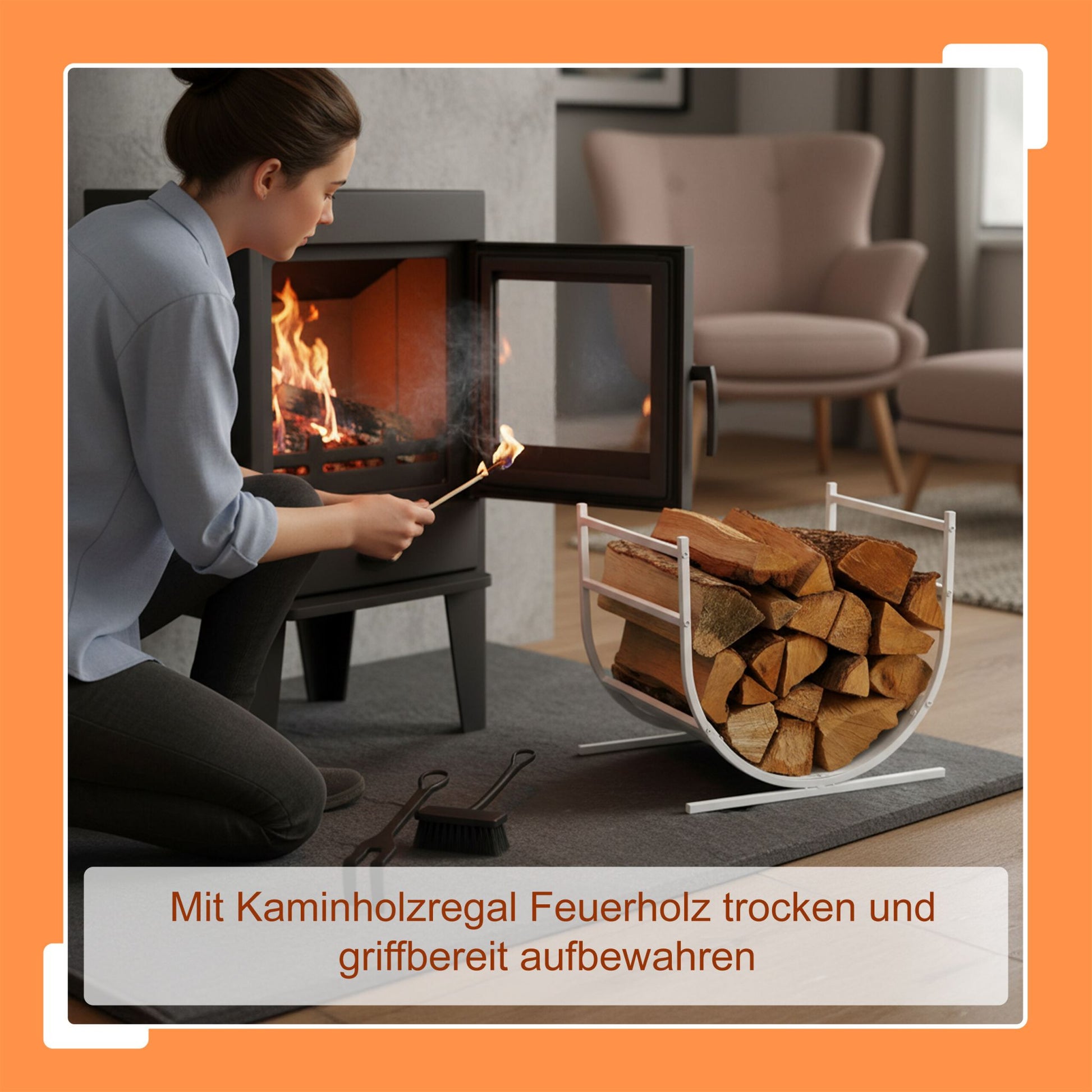 Modernes Kaminholzregal in U-Form Weiss von Relaxdays