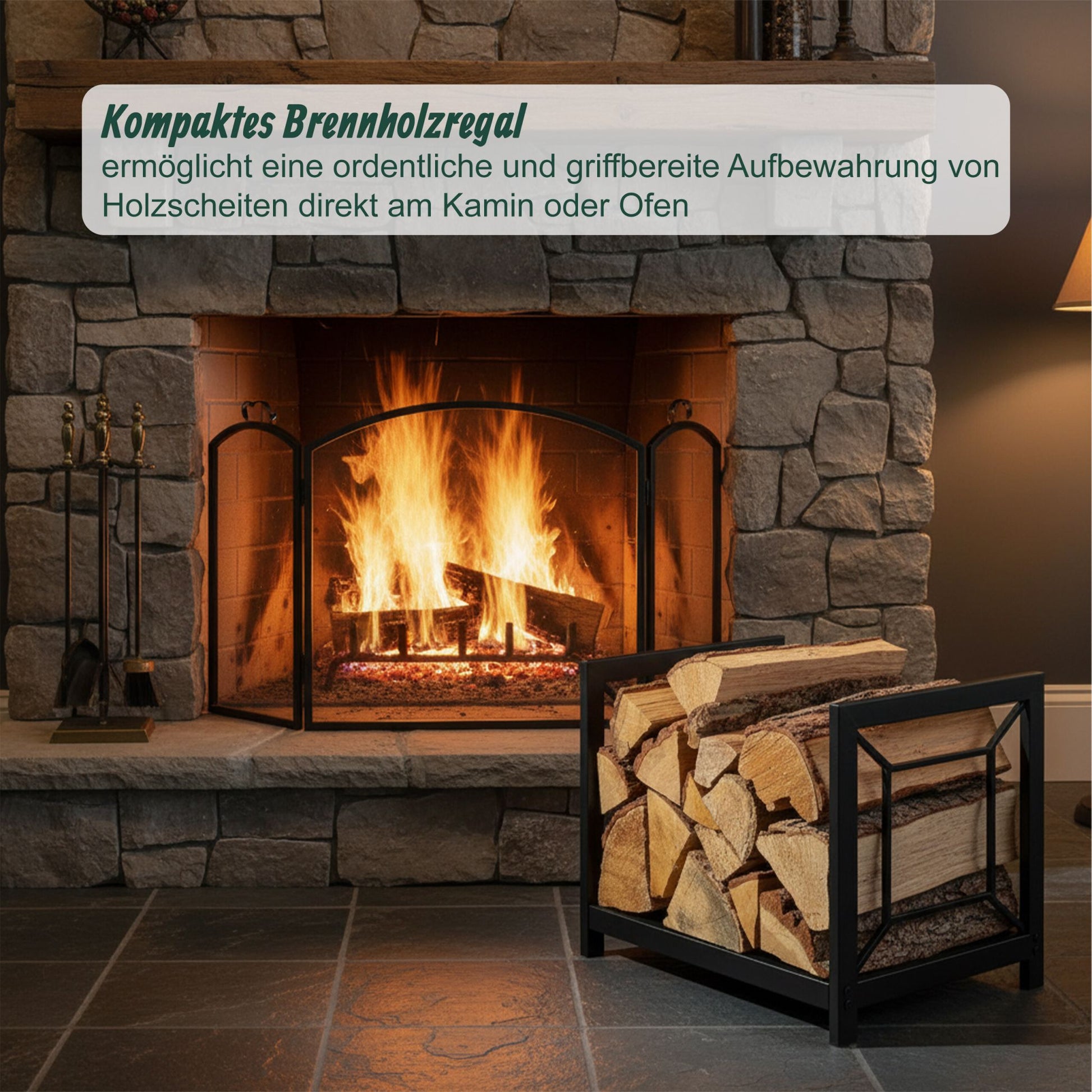 Modernes Kaminholzregal Metall Schwarz von Relaxdays