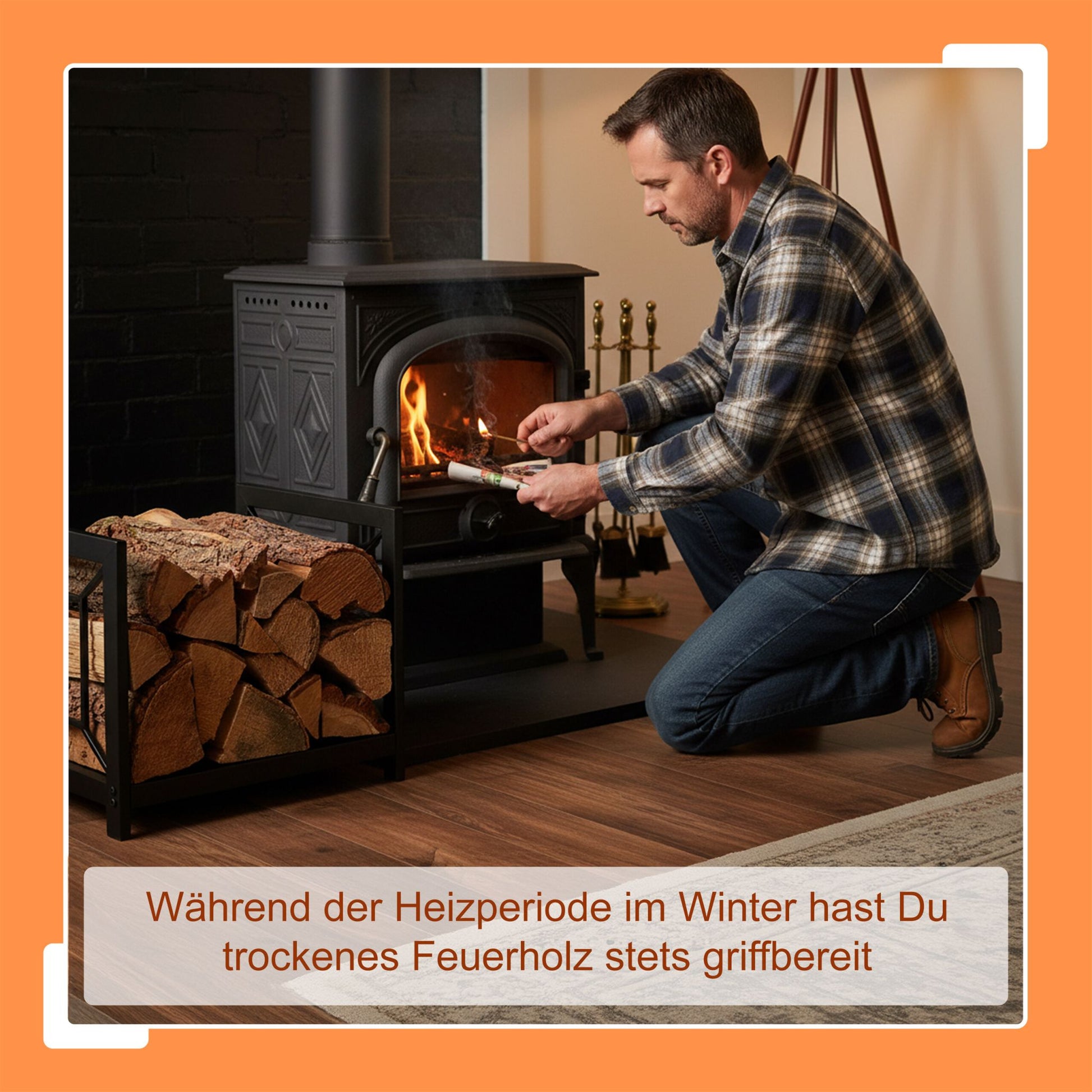 Modernes Kaminholzregal Metall Schwarz von Relaxdays
