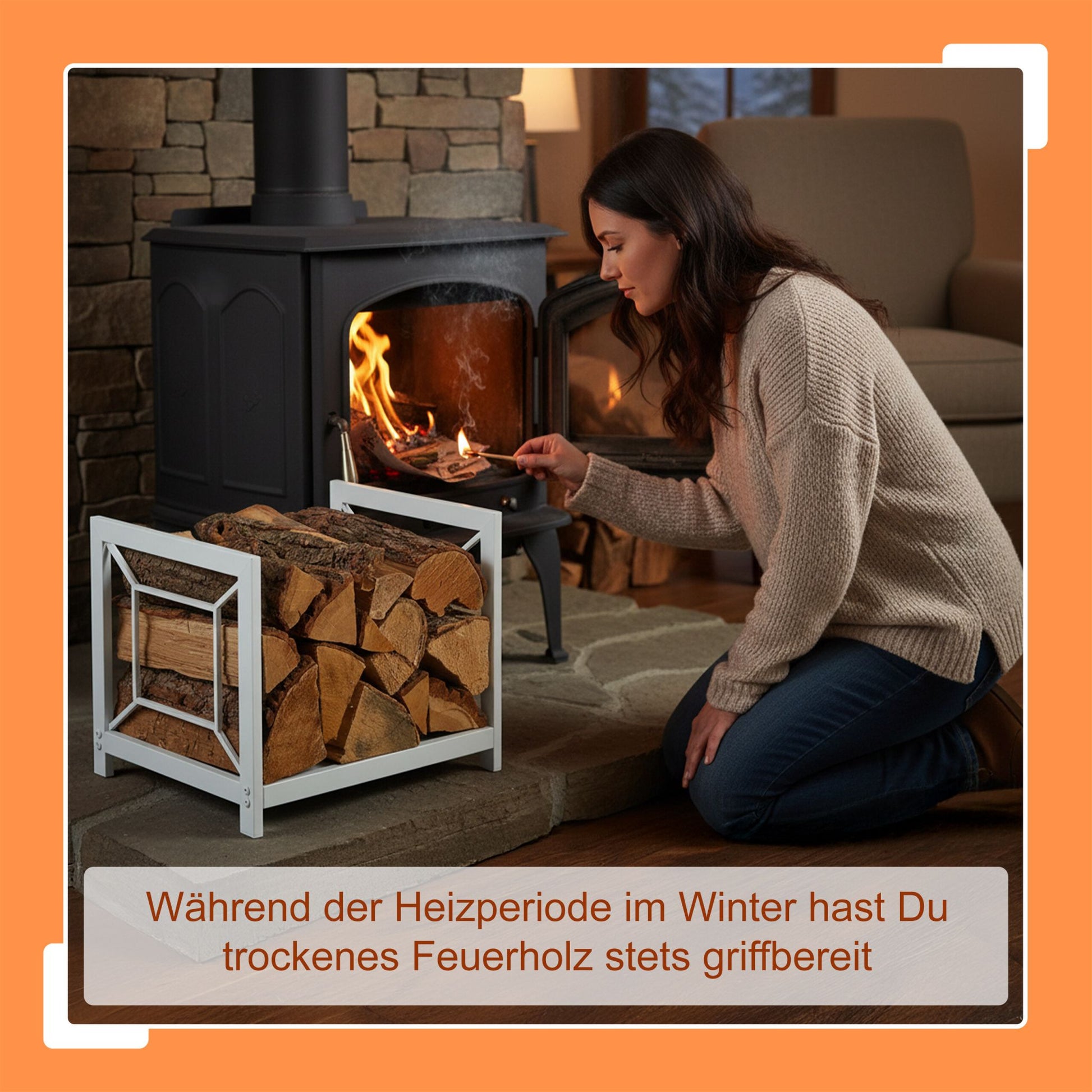 Modernes Kaminholzregal Metall Weiss von Relaxdays