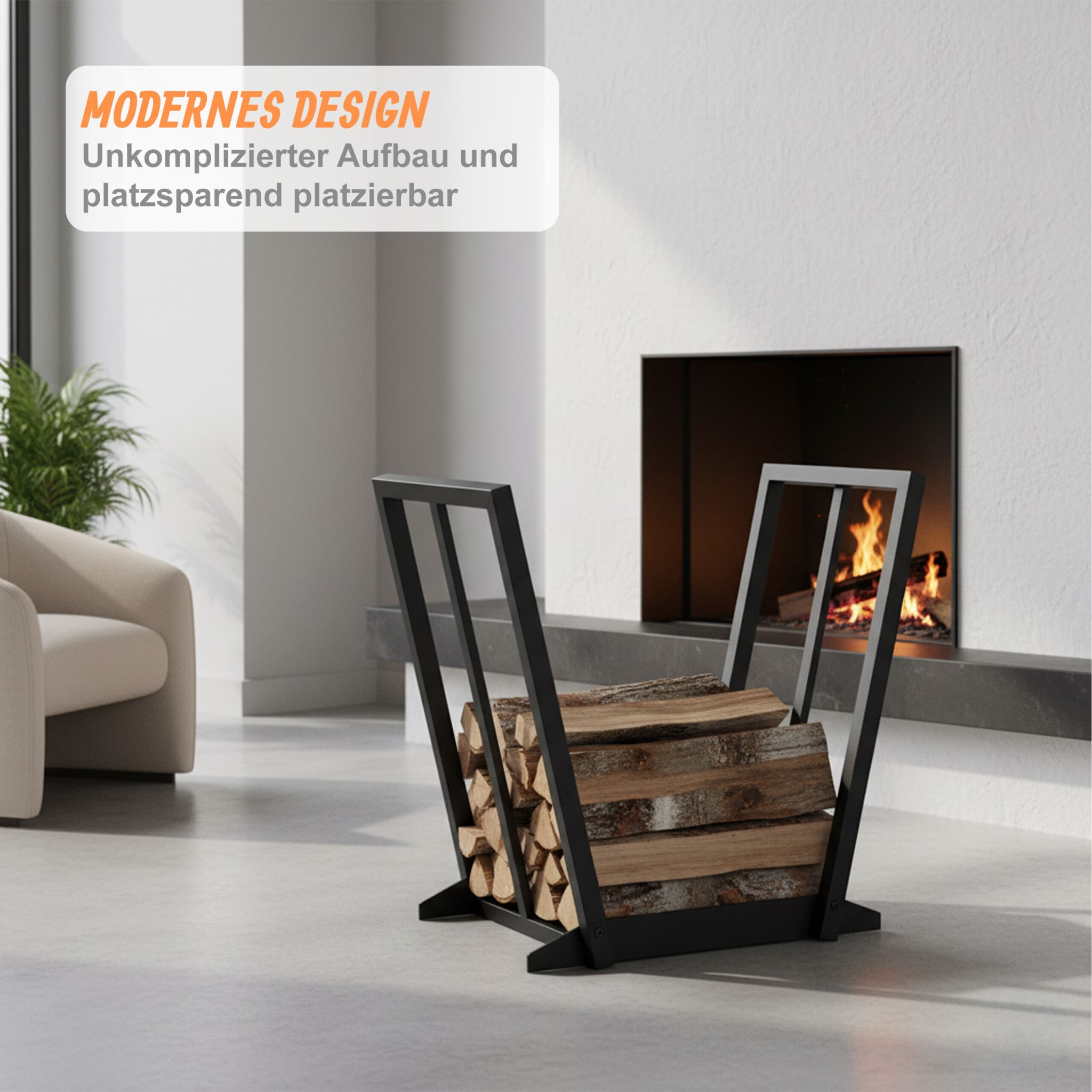 Kaminholzregal V-Design Schwarz von Relaxdays