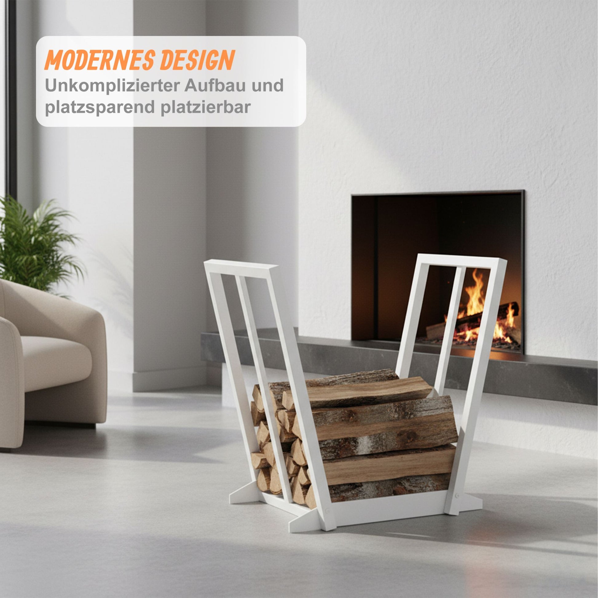 Kaminholzregal V-Design Weiss von Relaxdays