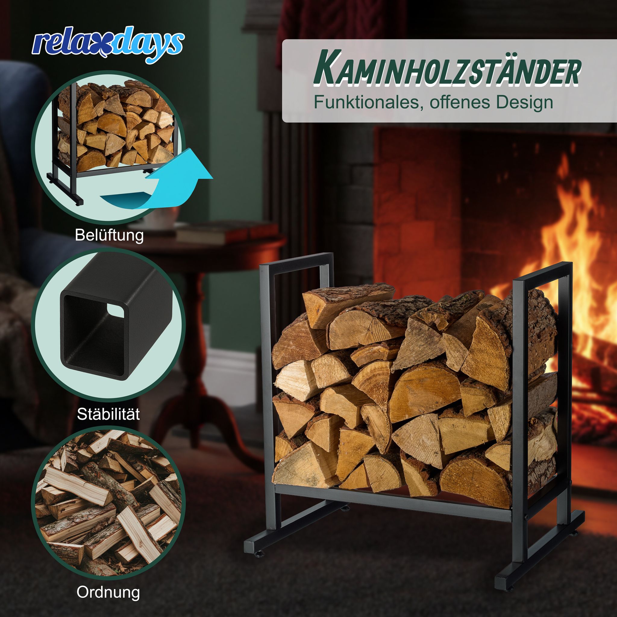 Kaminholzregal Modern Schwarz von Relaxdays