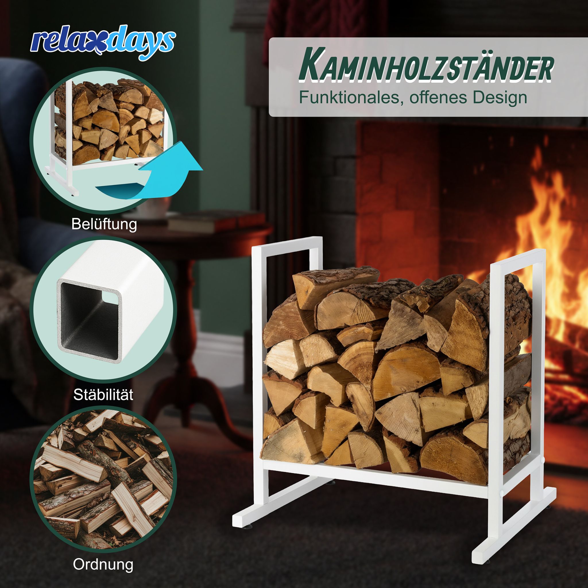 Kaminholzregal Modern Weiss von Relaxdays