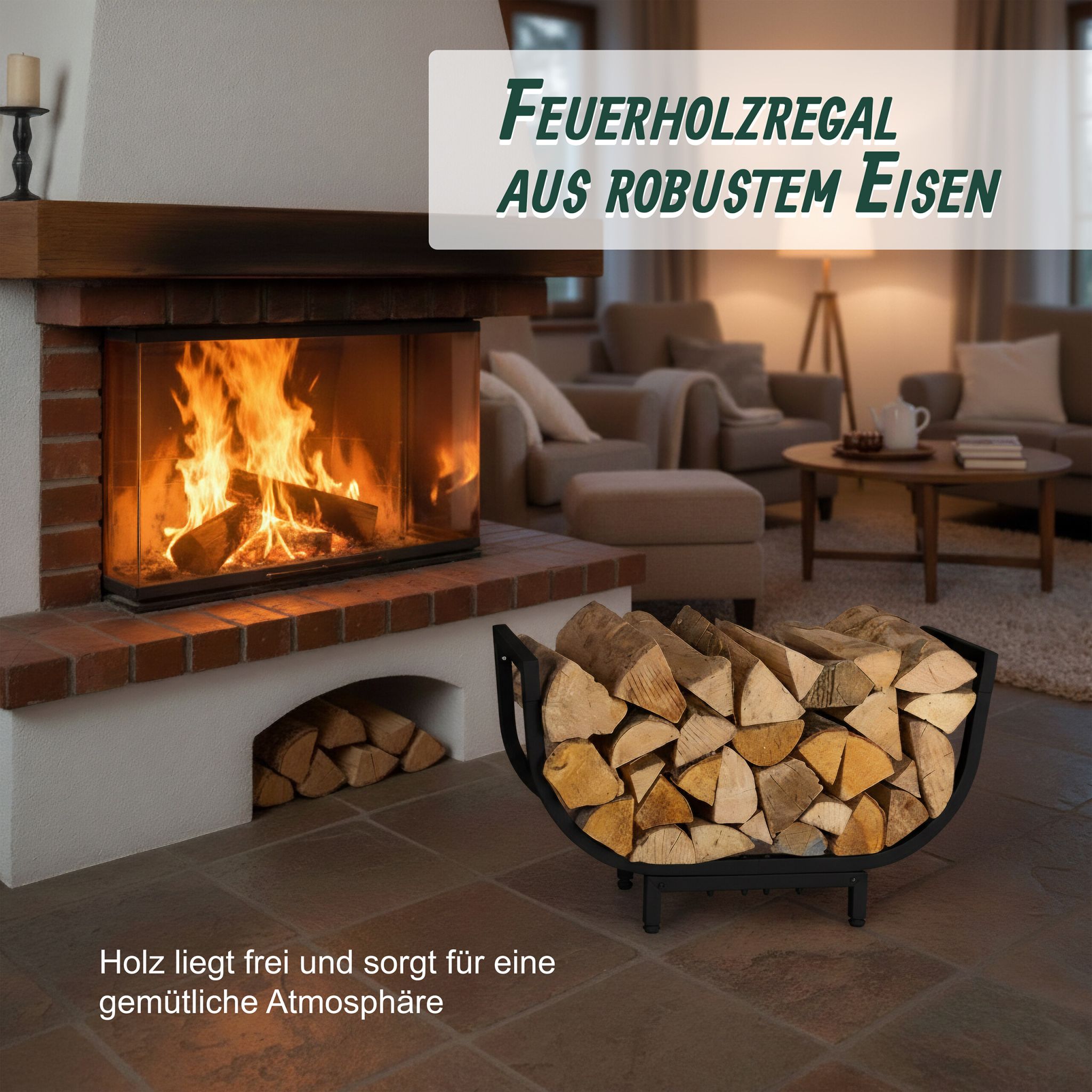 Kaminholzregal geschwungenen Design Schwarz von Relaxdays